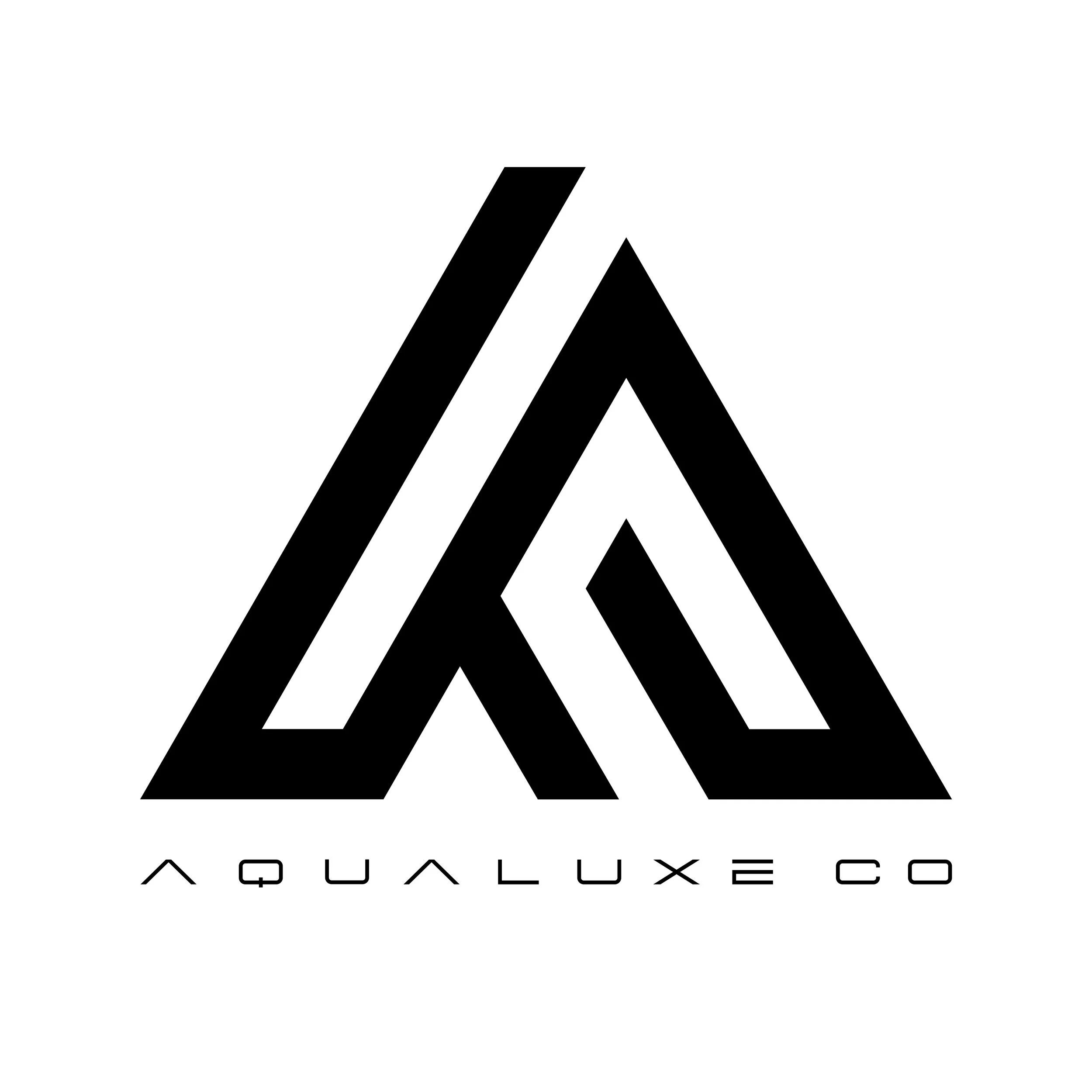 Black stylized mountain logo with the text 'Aqualuxe Co' underneath.