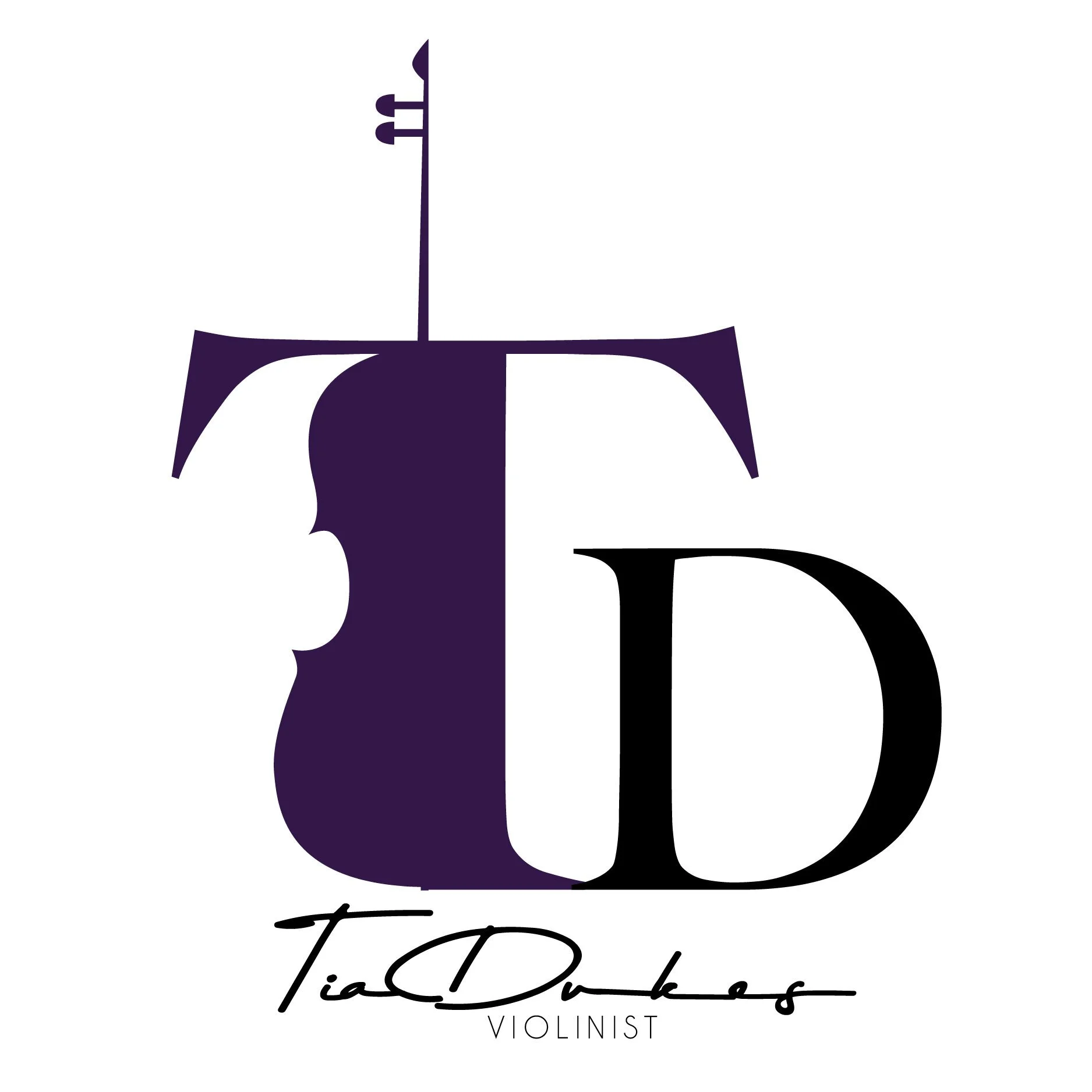 Logo combining a stylized violin and the letters T and D, with the name TiaDubeaux and the word Violinist underneath.