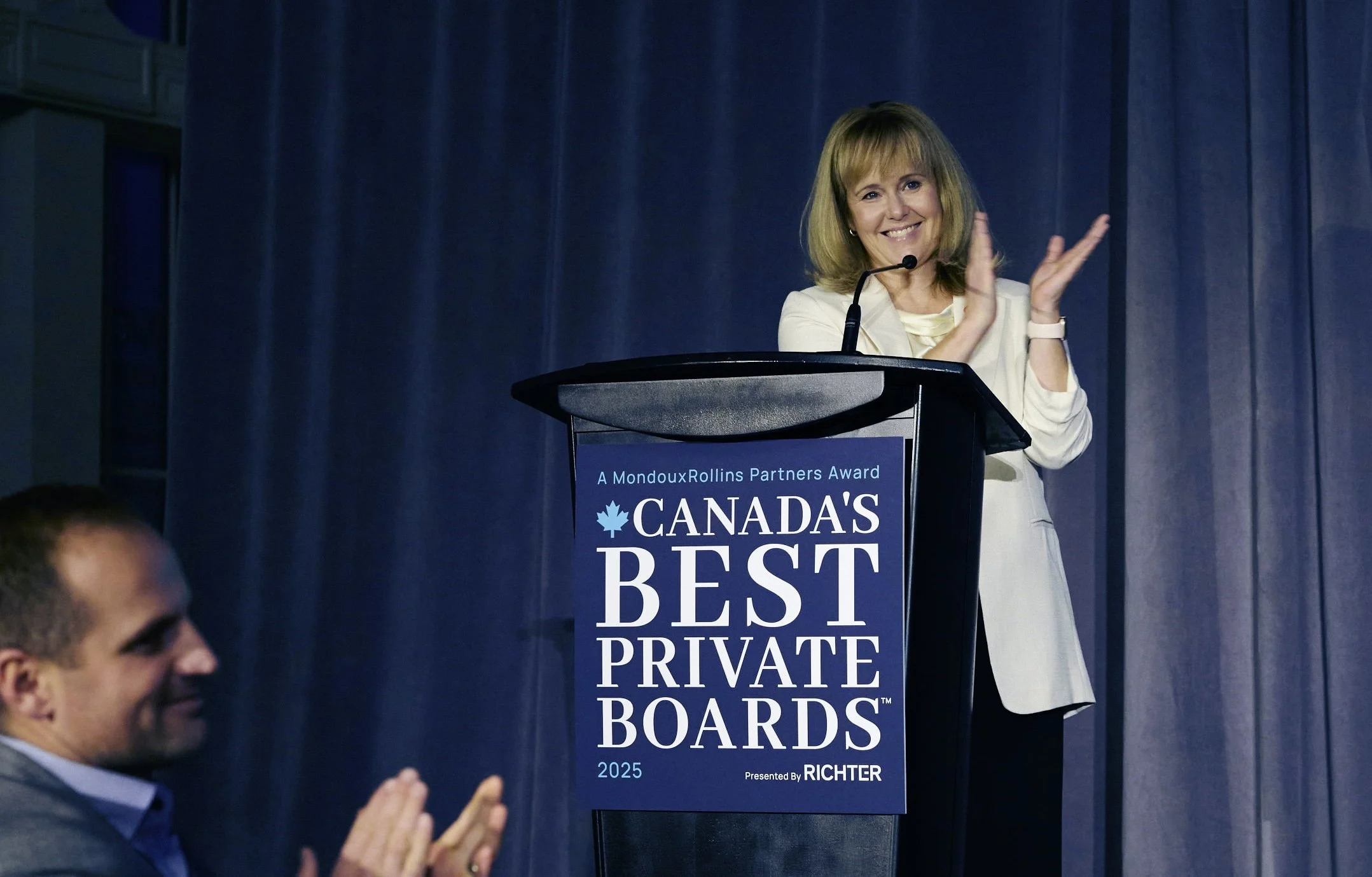 Jennifer Mondoux, Founder and Chair of Canada’s Best Private Boards and CEO and Managing Partner of MondouxRollins Partners, speaking at the 2025 Canada’s Best Private Boards Summit and Awards