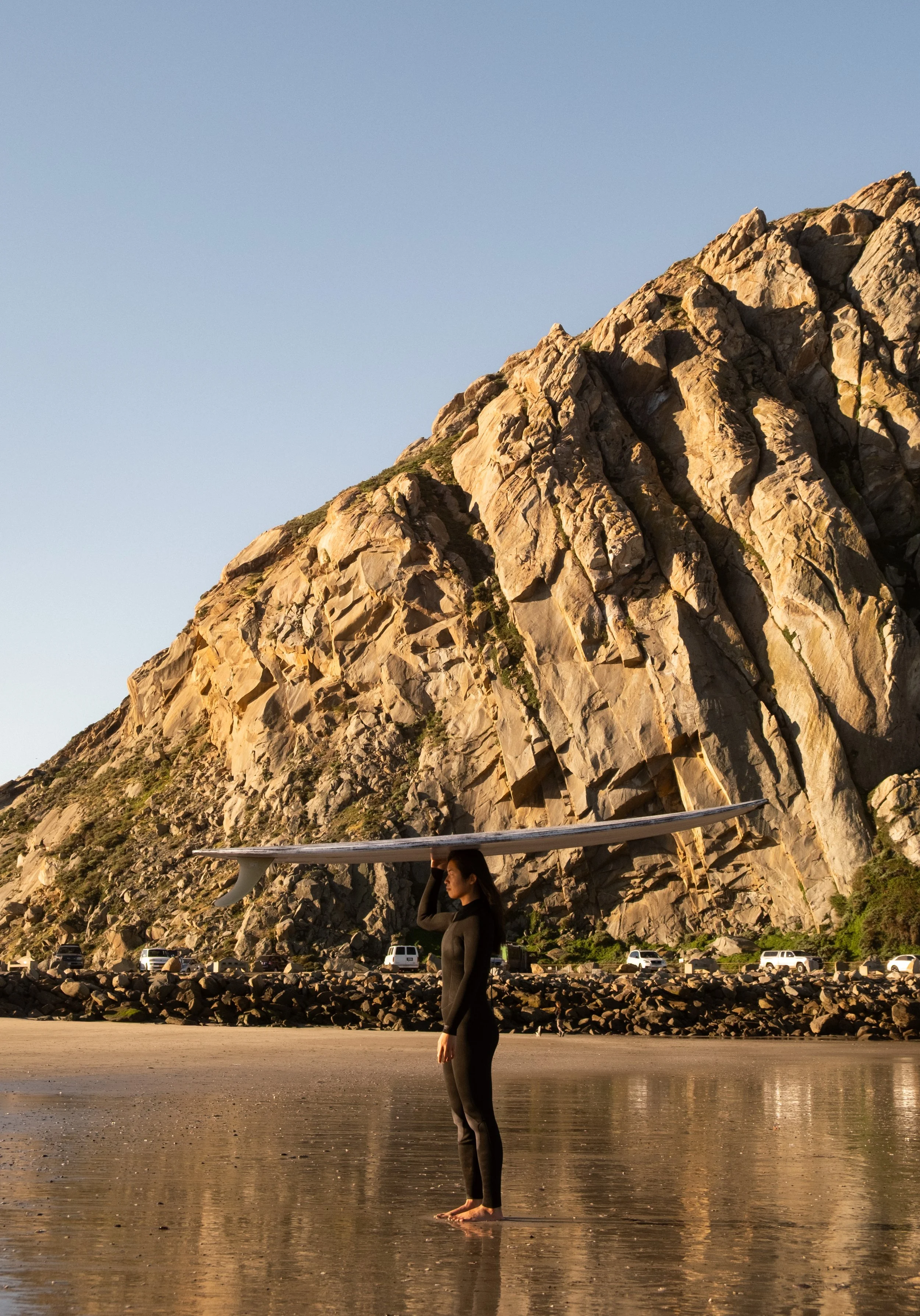 Individual surfer longboard Portrait at Morro Bay, Central Coast, California