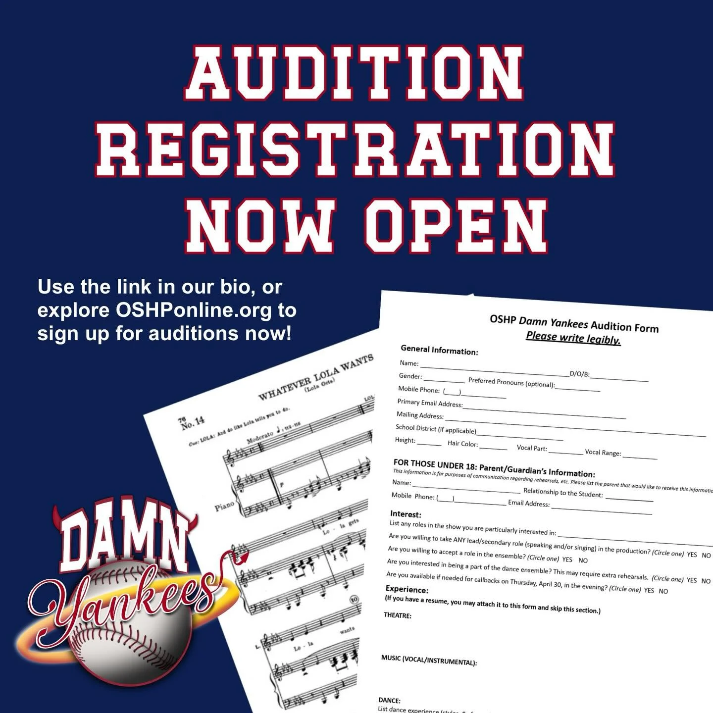 Auditions for OSHP&rsquo;s Summer Musical are next month! You can sign up for either Monday April 27 OR Tuesday April 28, both at 6:30pm, at the Oregon High School Performing Arts Center, 456 North Perry Parkway.&nbsp; Invited callbacks will be on Th