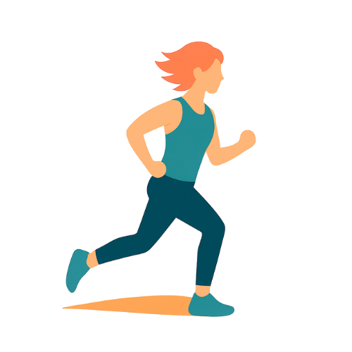 Animated illustration of a woman with red hair running.