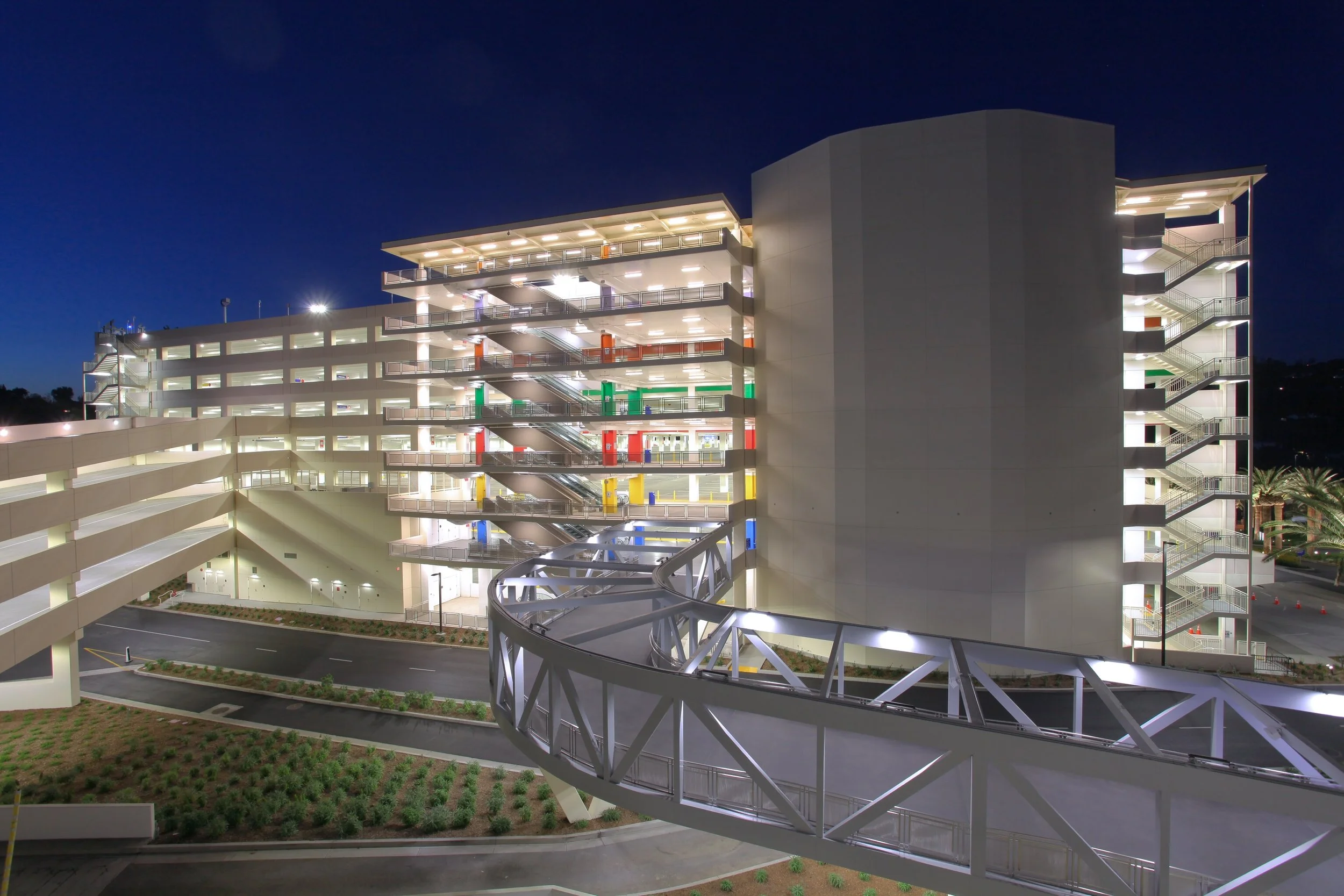NBCUniversal E.T. Parking Structure night