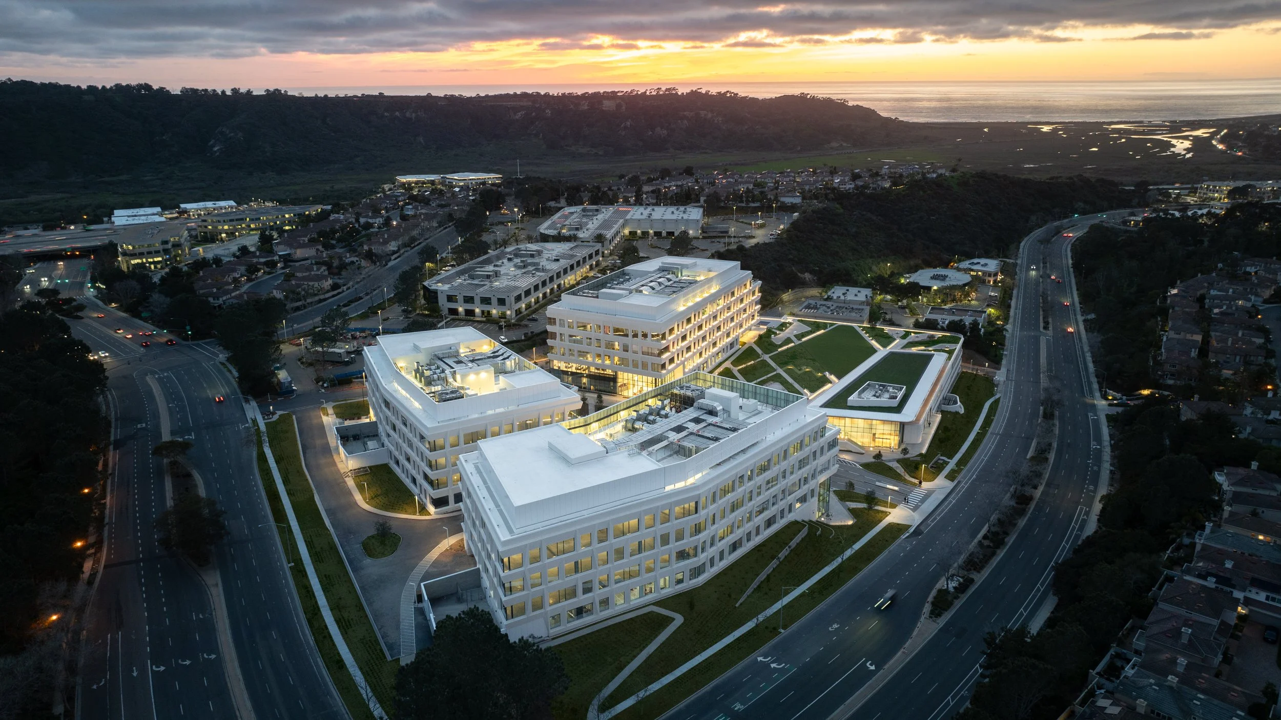 Torrey View Parking Structure aerial at night