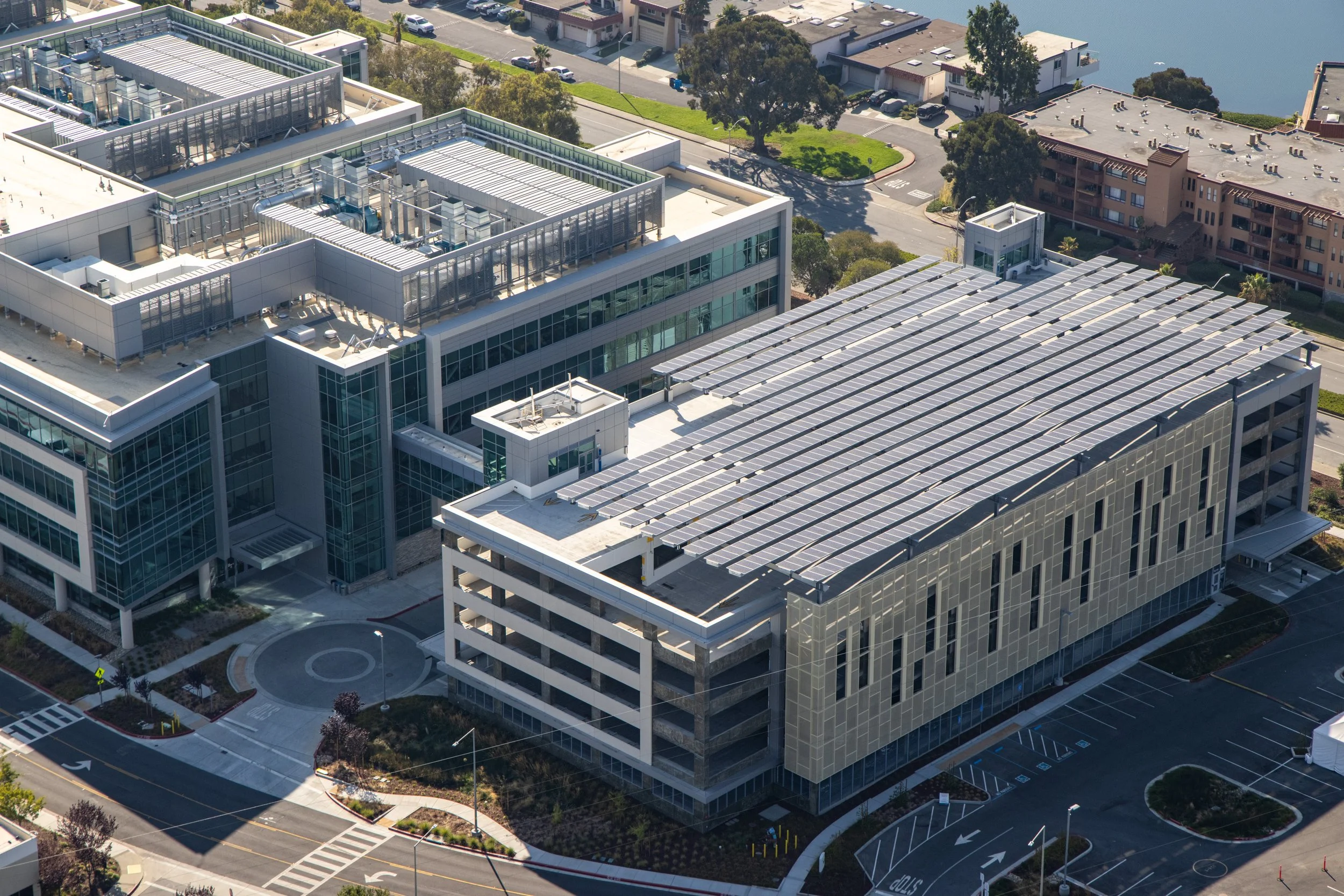 Biopharmceutical Parking Garage 324 closeup aerial view