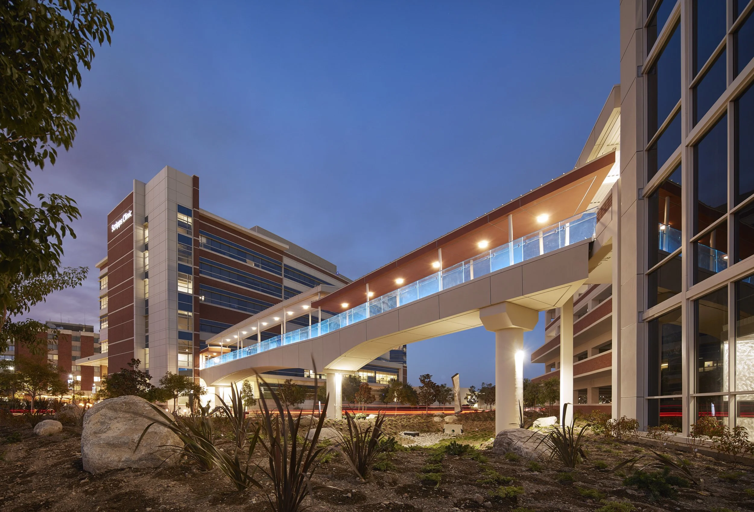 Scripps La Jolla Parking Structure D bridge at night