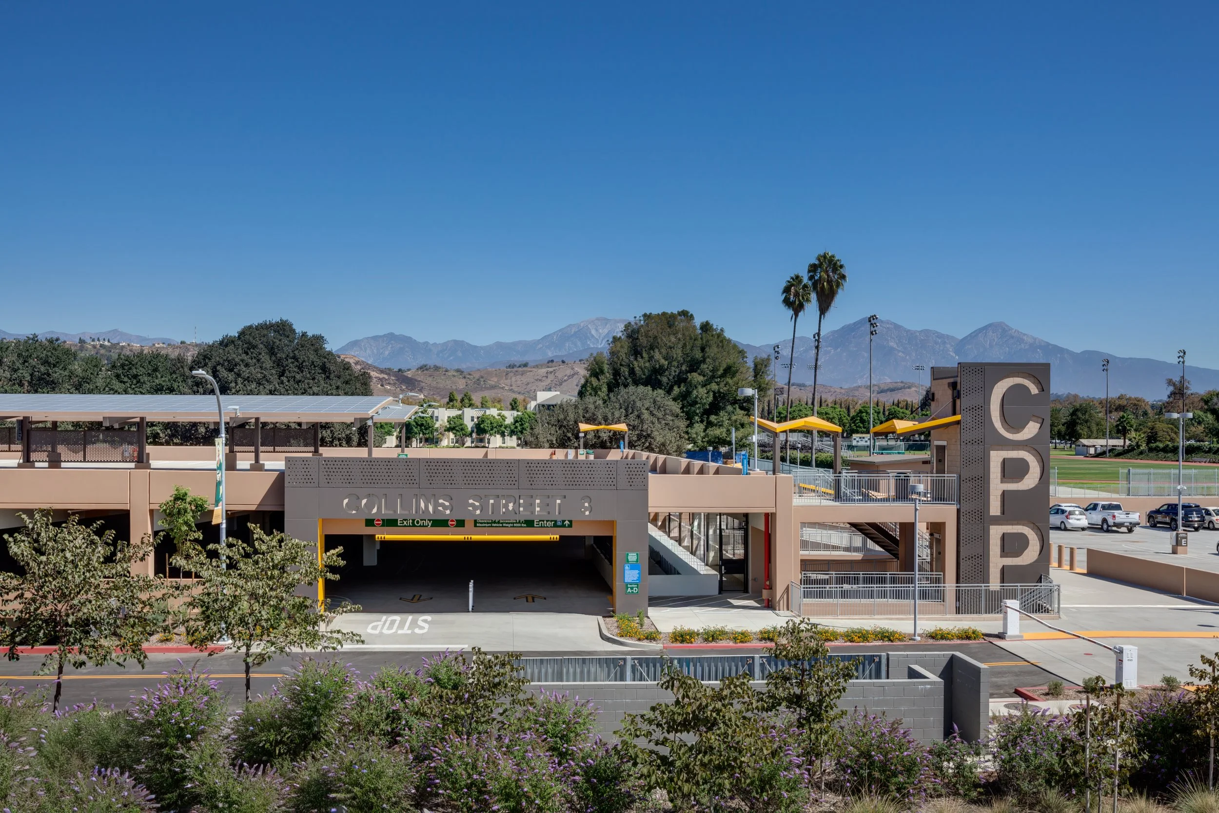 Cal Poly Pomona Parking Structure 2 entry facade view
