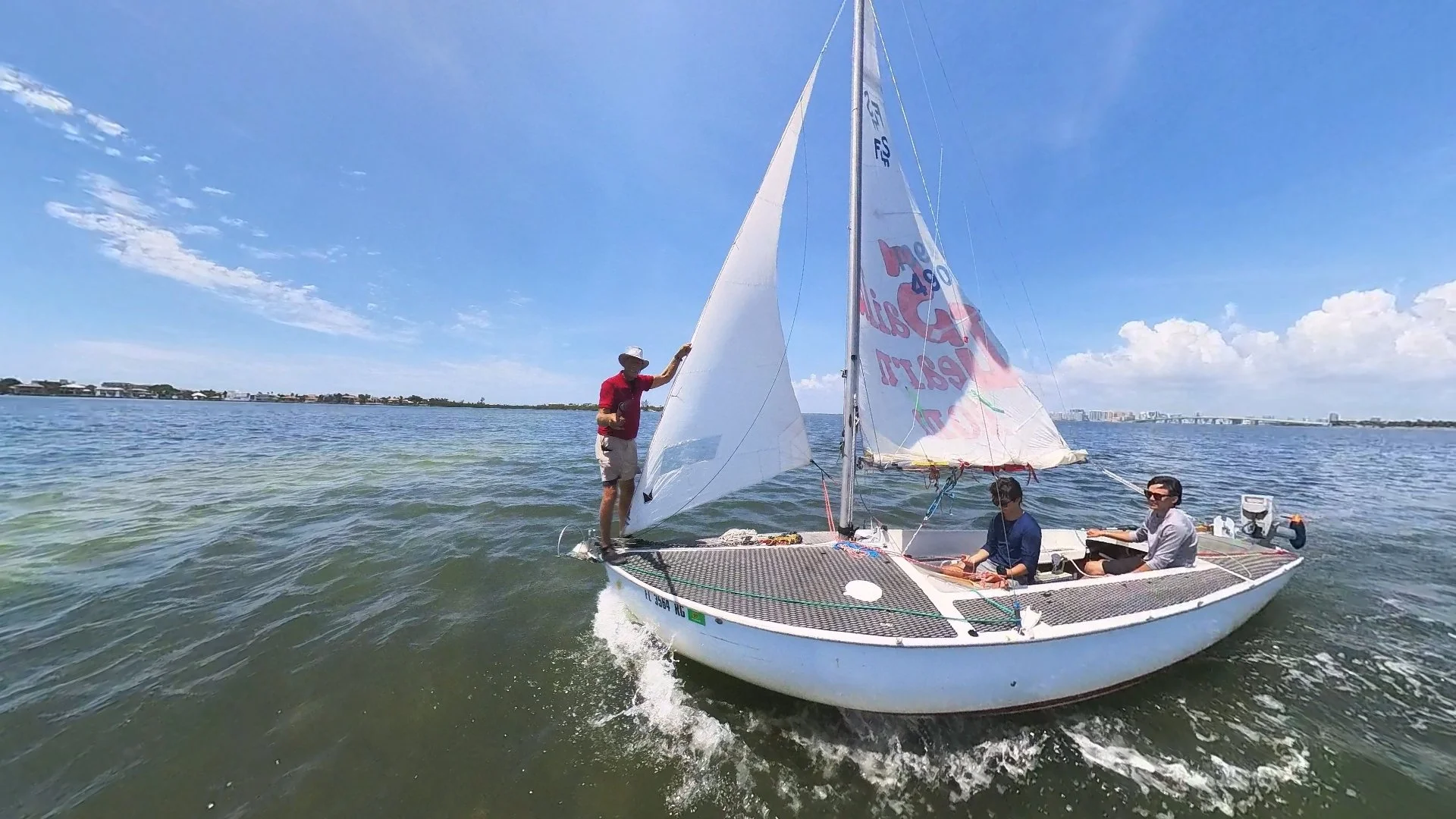 Emiliano & Luca in Raccoon Key Shallows - practicing heaving to