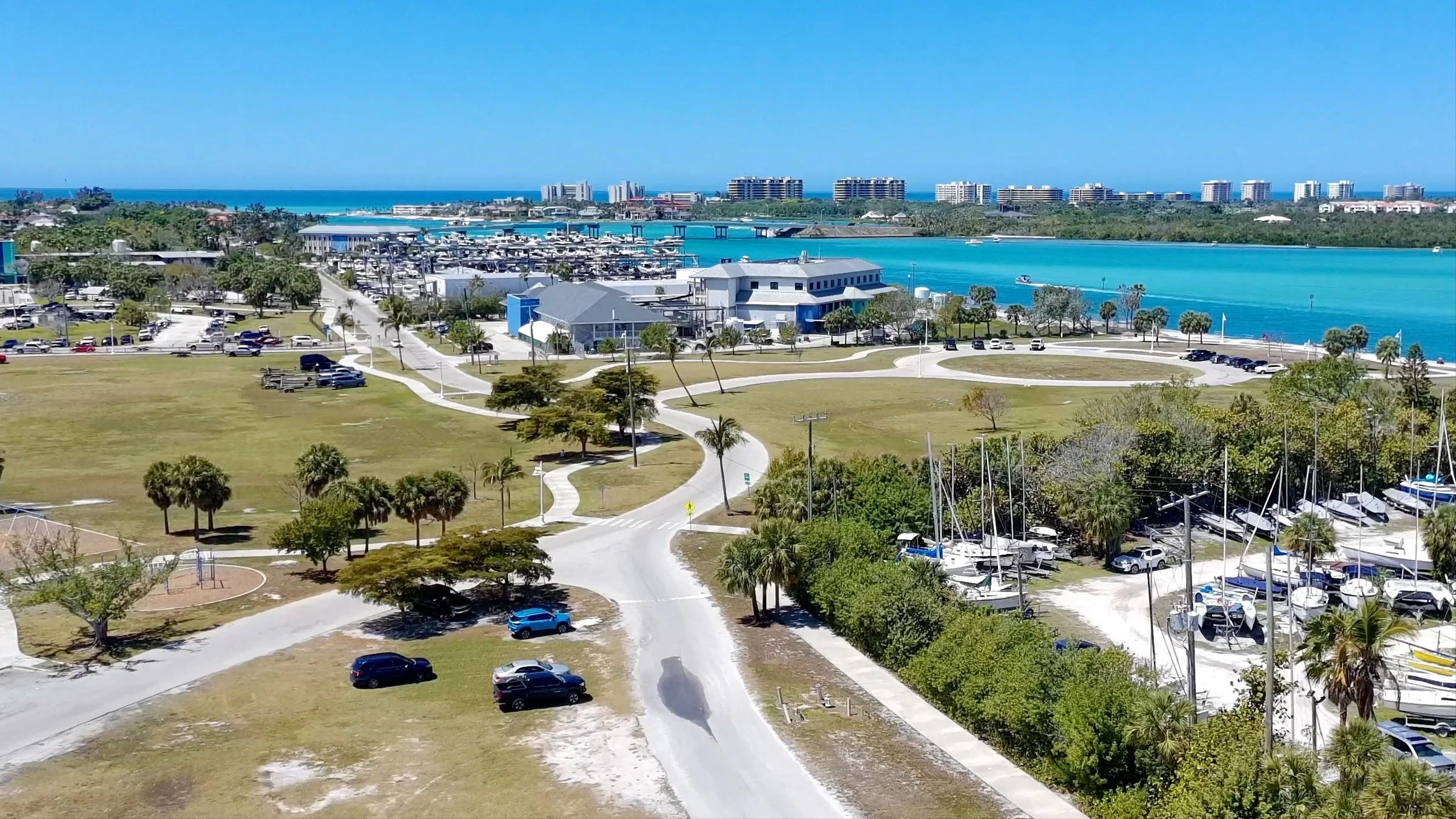 Looking west from drone above "The Point" on City Island