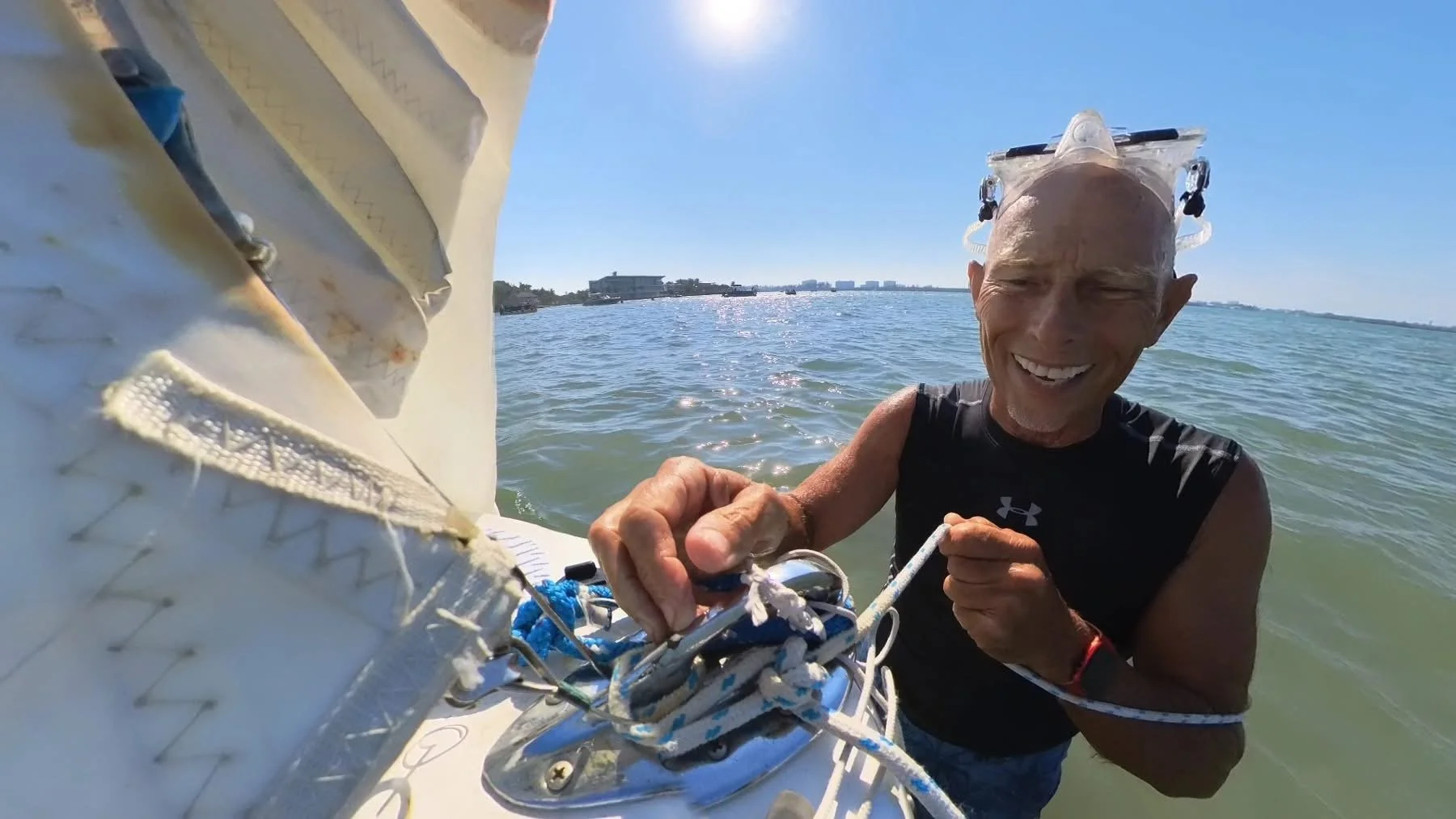 On hot summer days we'll often drop anchor in the shallows and snorkel to cool off.