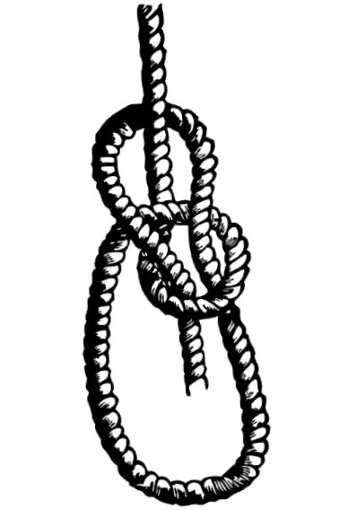 Line drawing of a rope with a loop and a knot.