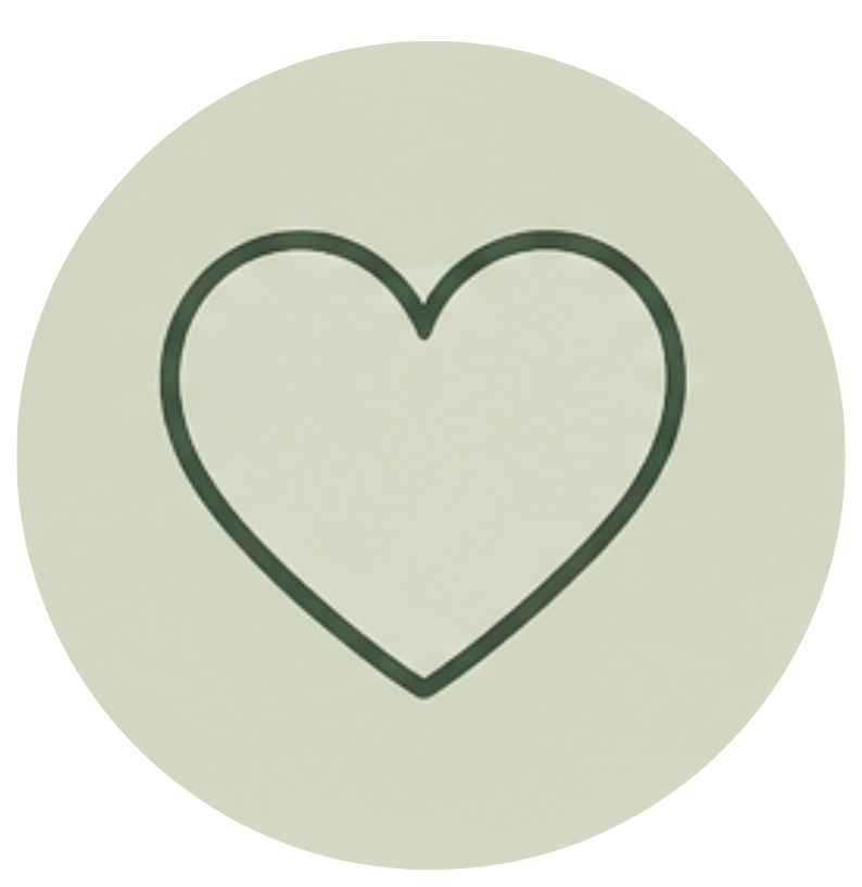 A simple black outline of a heart on a light-colored circular background.