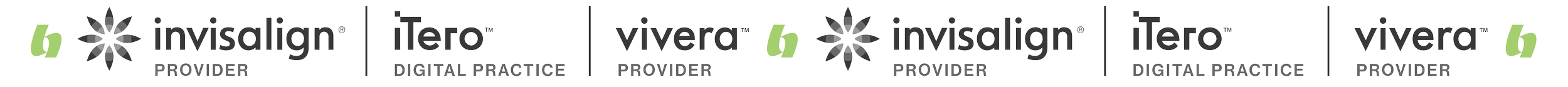 Row of logos for Invisalign, Tero Digital Practice, and Vivera Provider, repeated in sequence.