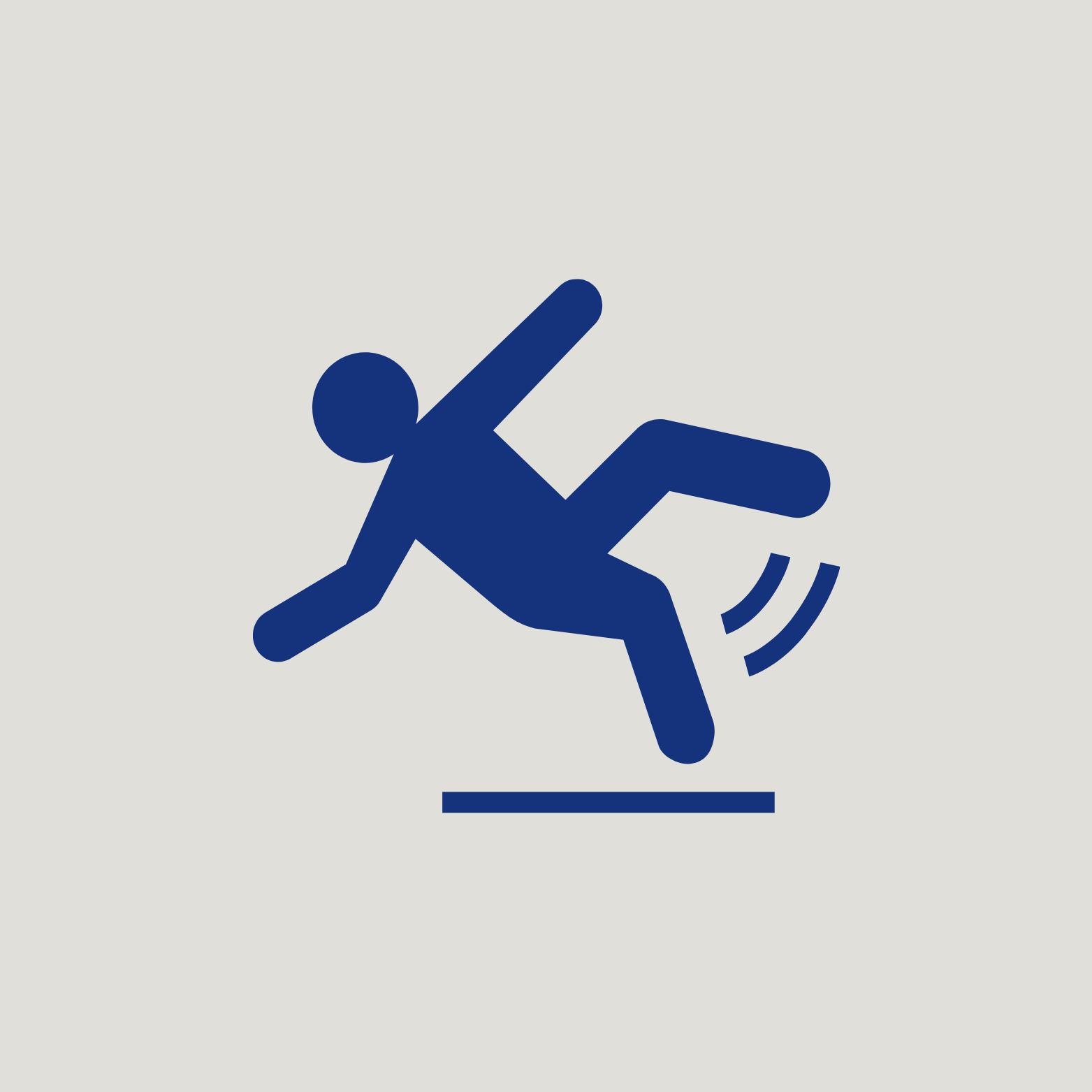 Icon of a person slipping and falling at the edge of a step.