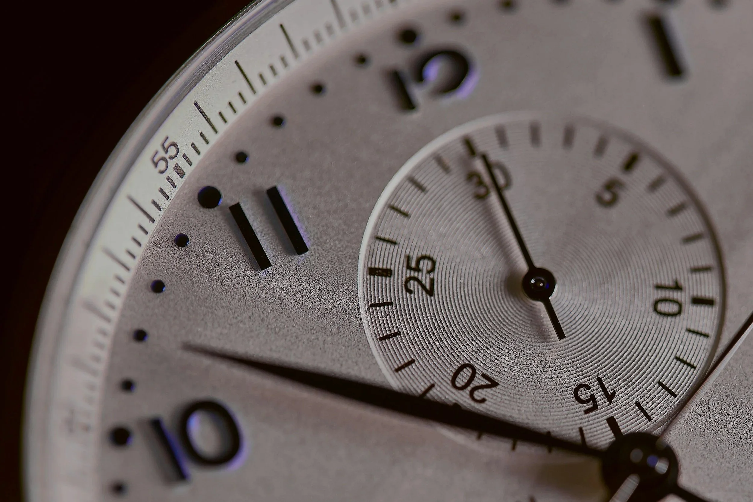 Close-up of a silver watch face showing the time for a free consultation for home healthcare solutions in Springboro, Ohio and Centerville, Ohio.
