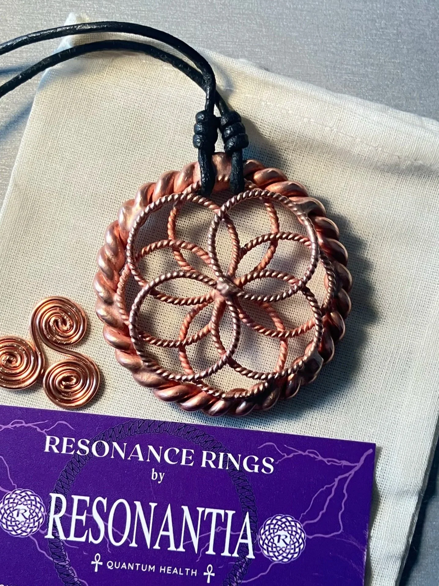 Flower of Life Tensor Ring Pendant: Copper Galactic Cubit