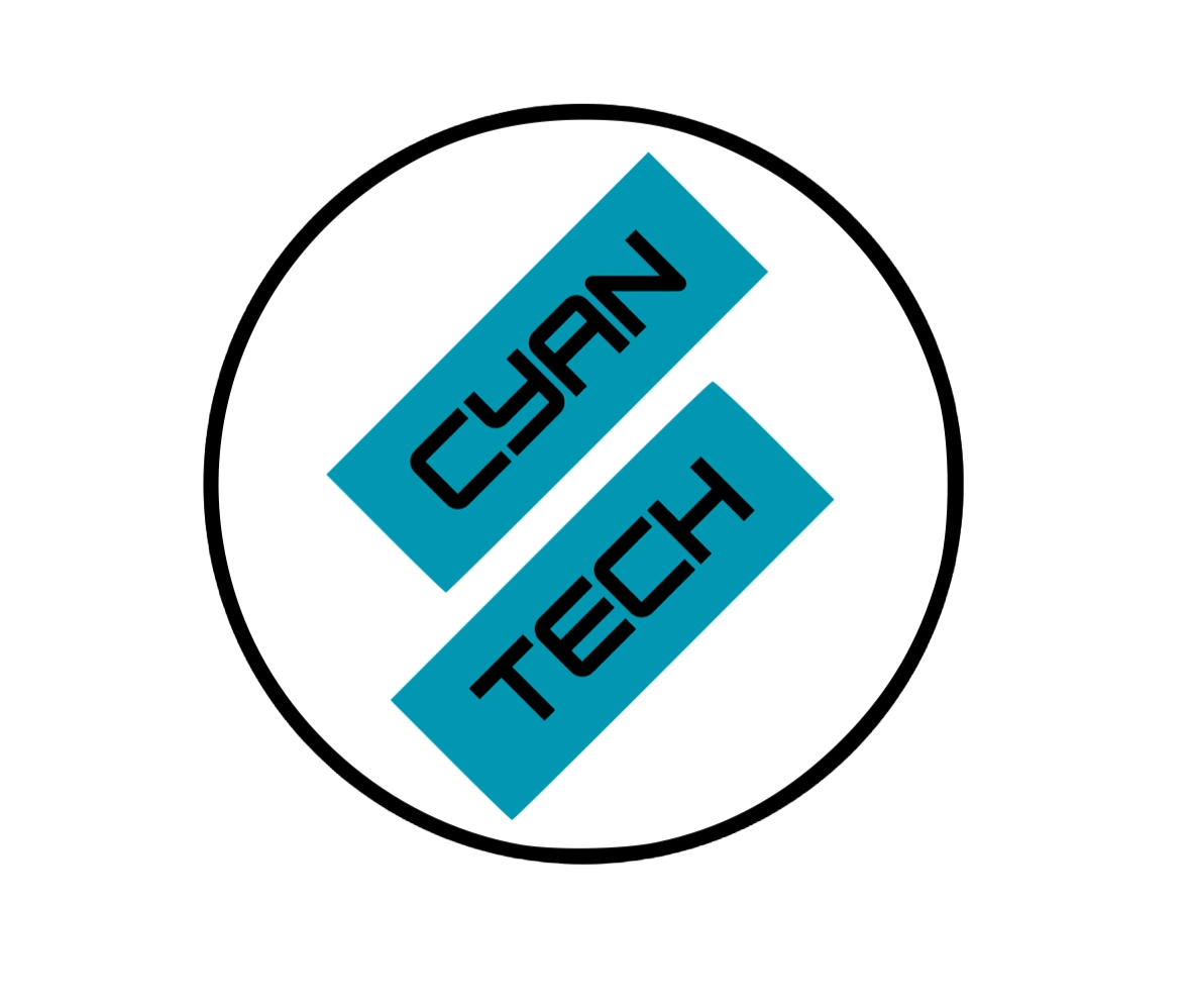 Circular logo with the words 'CSYNC TECH' divided into two blue slanted rectangles, with 'CSYNC' on the top and 'TECH' on the bottom, all within a black-and-white circle.