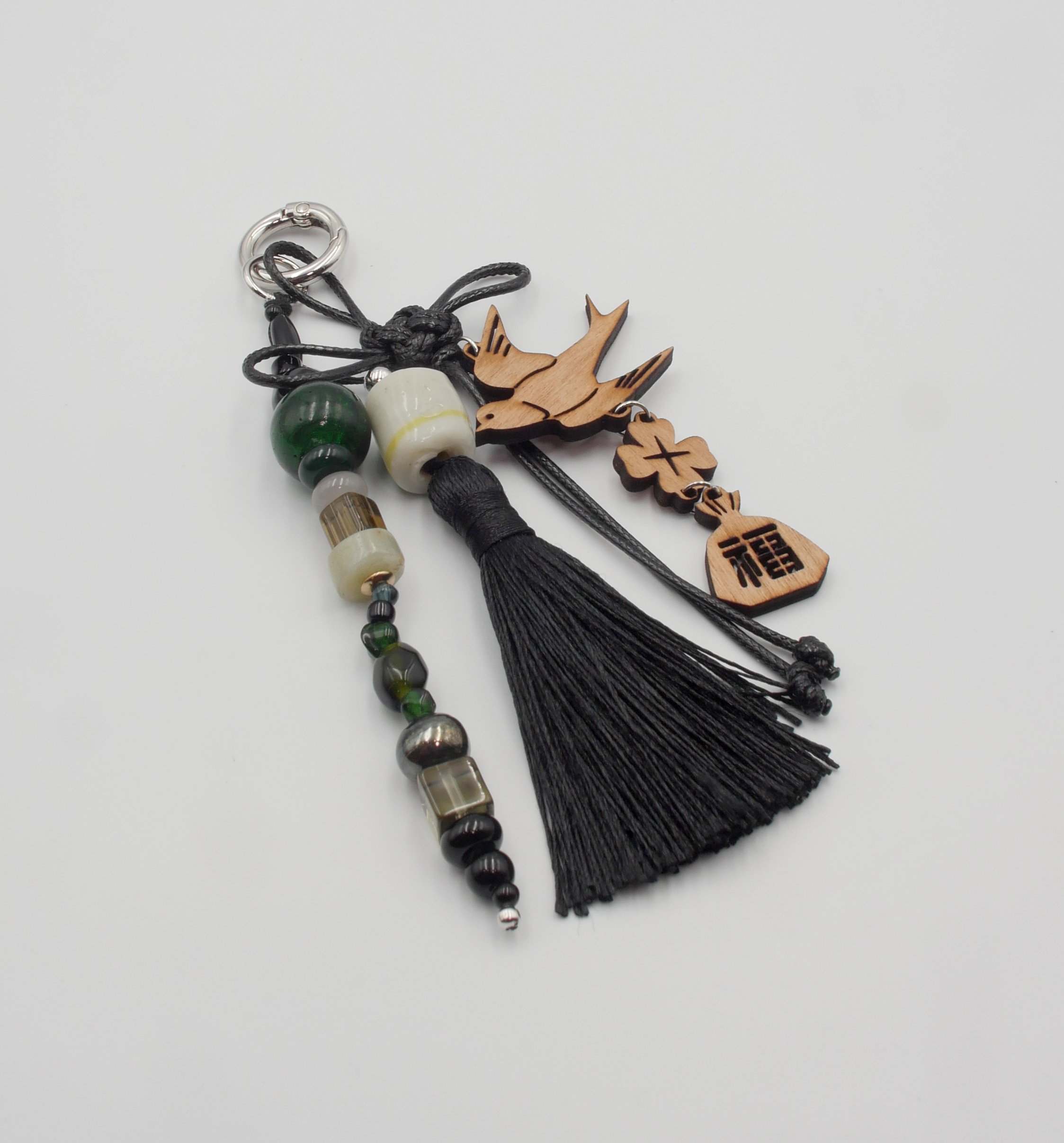 Good Luck Bag Charm w. Black Tassels