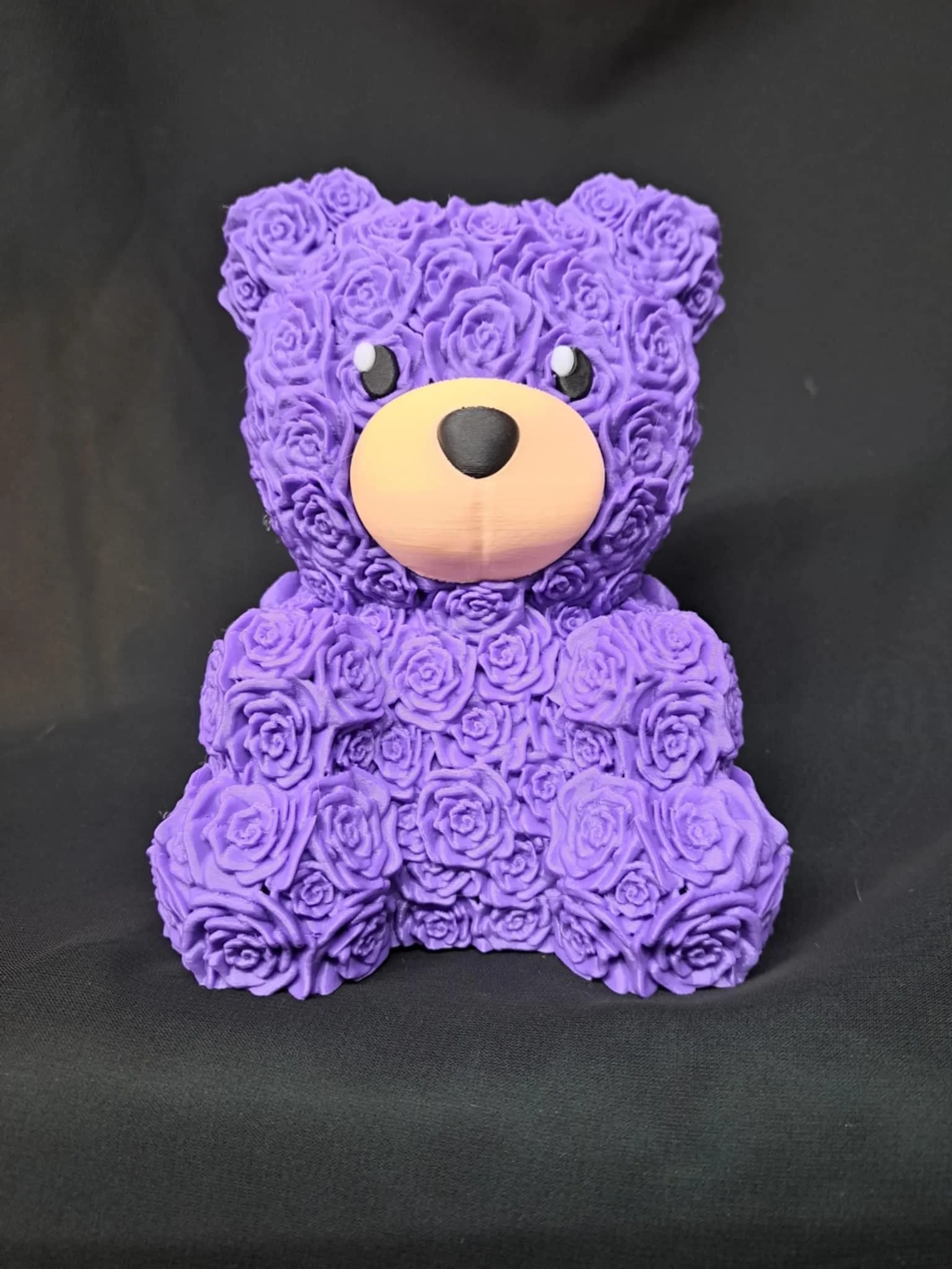 3D Printed Rose Teddy Bear: Purple Floral Sculpture