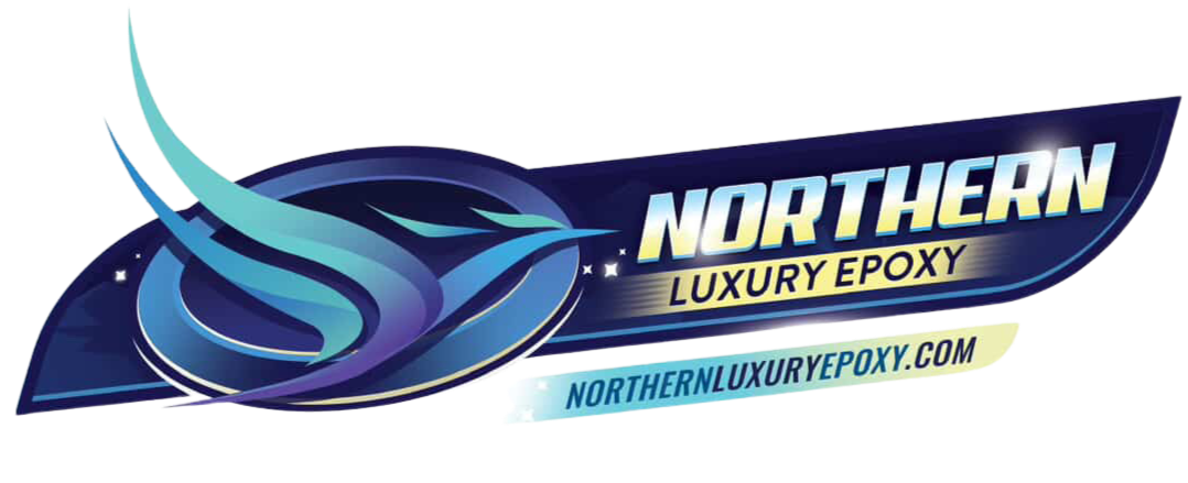 Logo for Northern Luxury Epoxy featuring a stylized bird with blue and purple feathers and the website northernluxurypoxy.com.