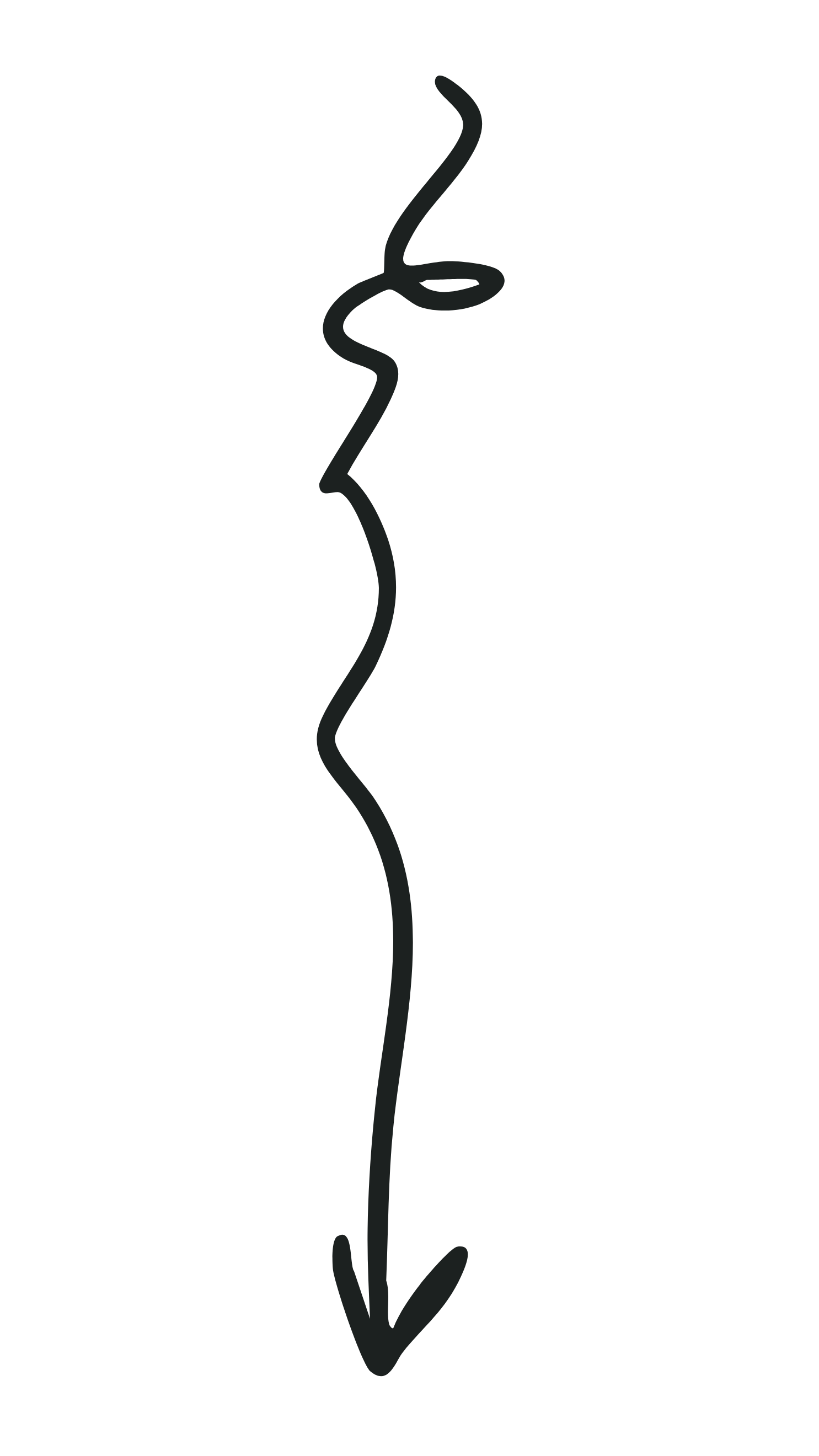 Black background with a gray, squiggly arrow pointing downward.