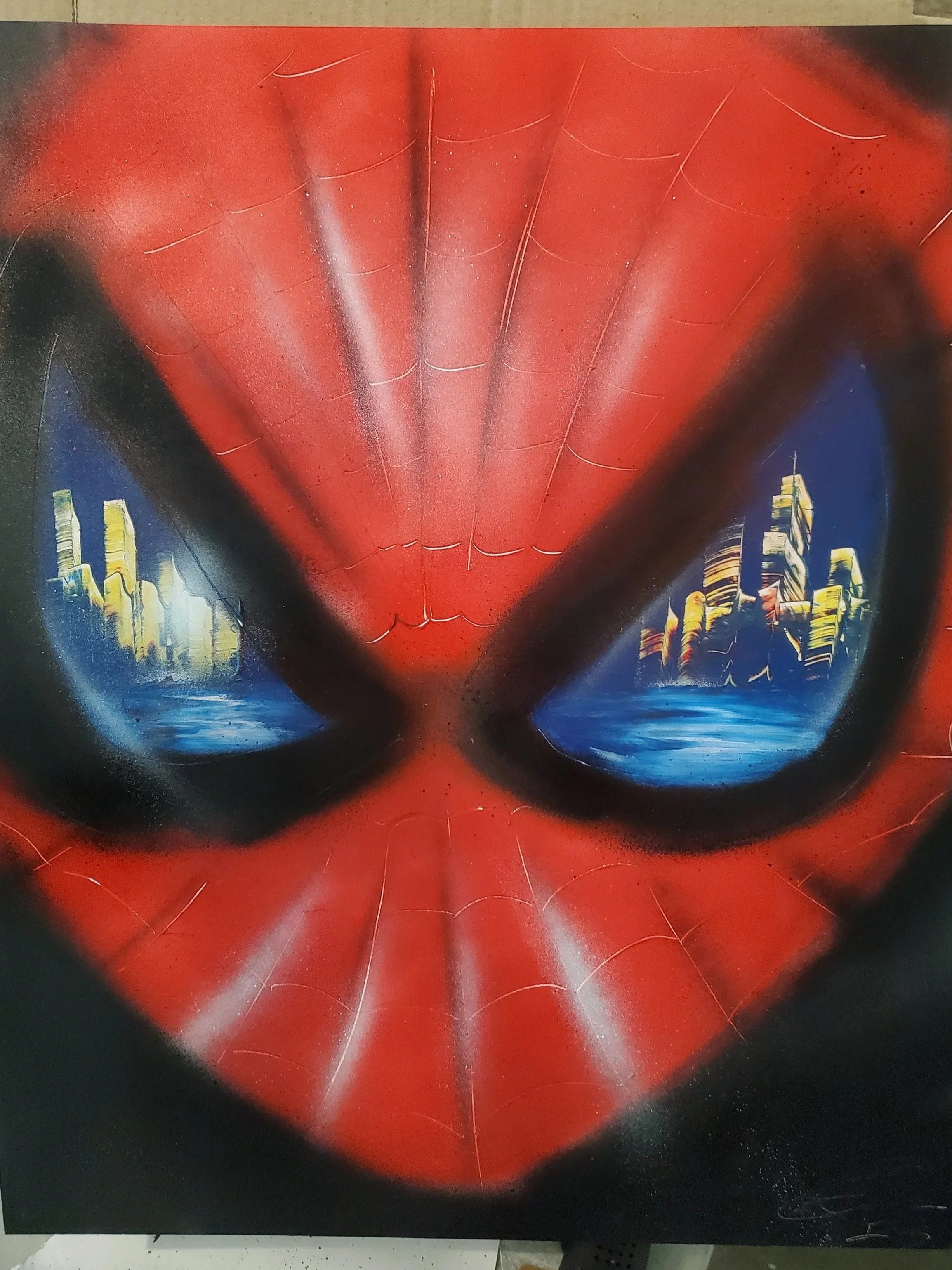 Spiderman - 16 x 20 spray paint on canvas done in 12 minutes.