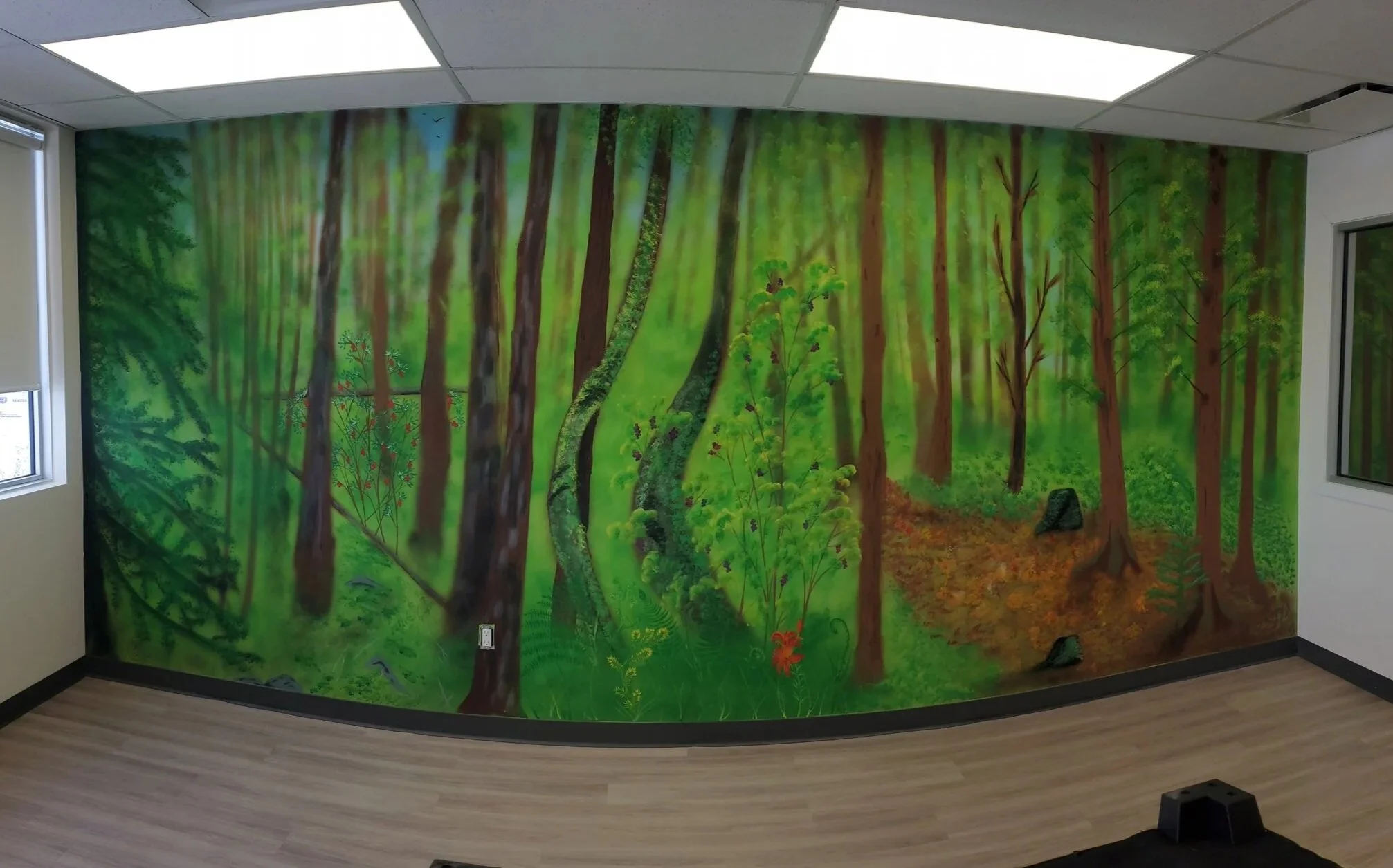 My very first wall mural.  17.5 foot by 8 foot water based spray paint for a smudge room at a treatment centre 2023.