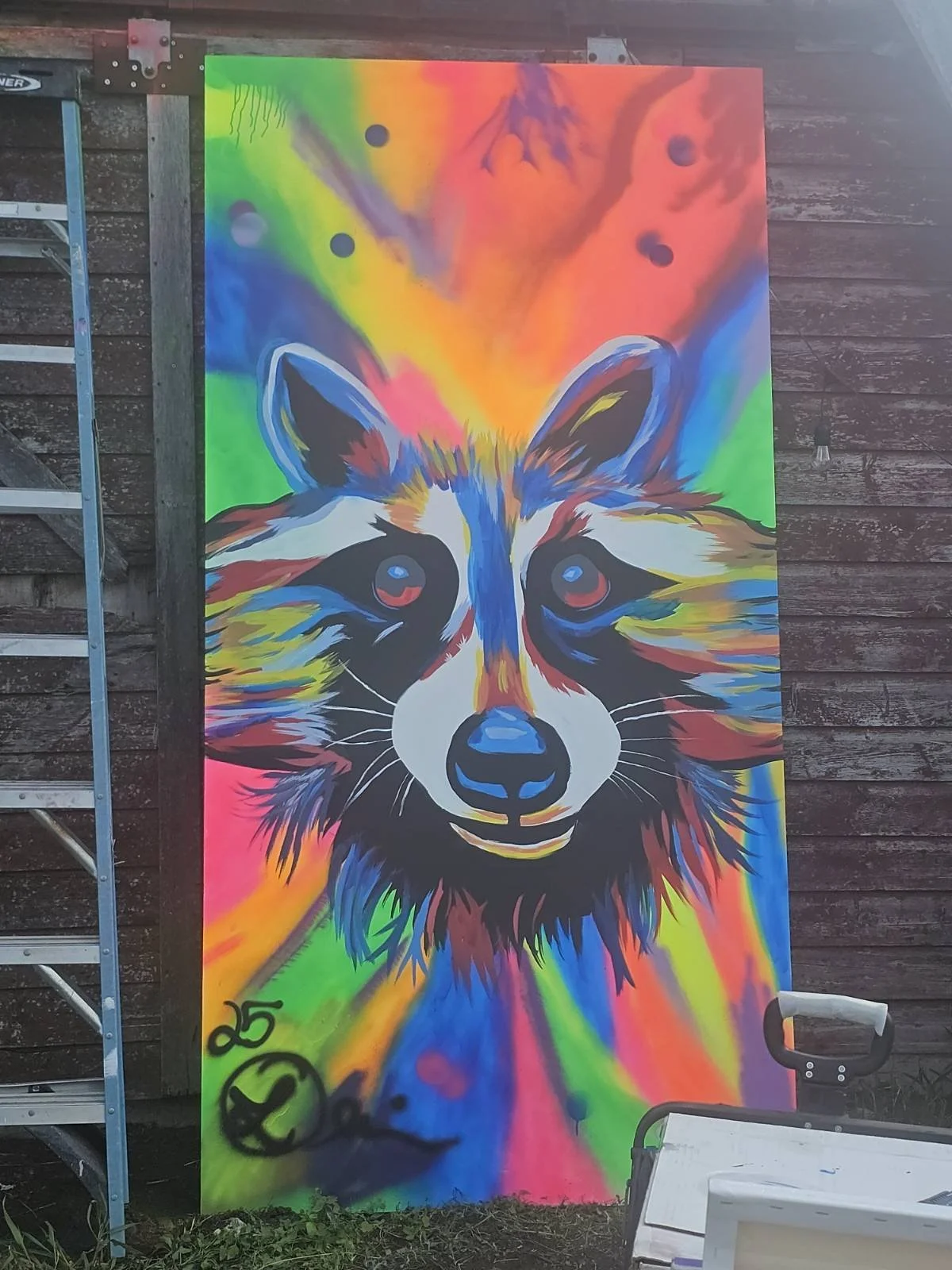 Psychedelic Raccoon 2025 - 4 foot x 8 foot spray paint and acrylic made for Haywire Farm Festival