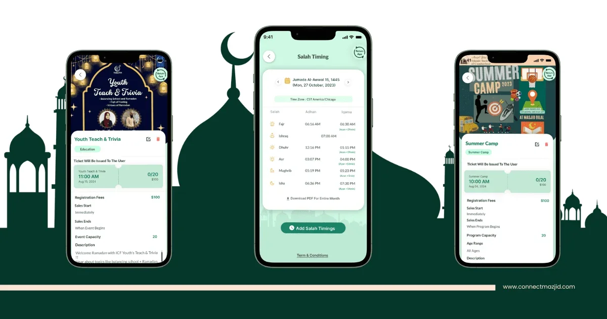 Follow us on the Connect Masjid App
