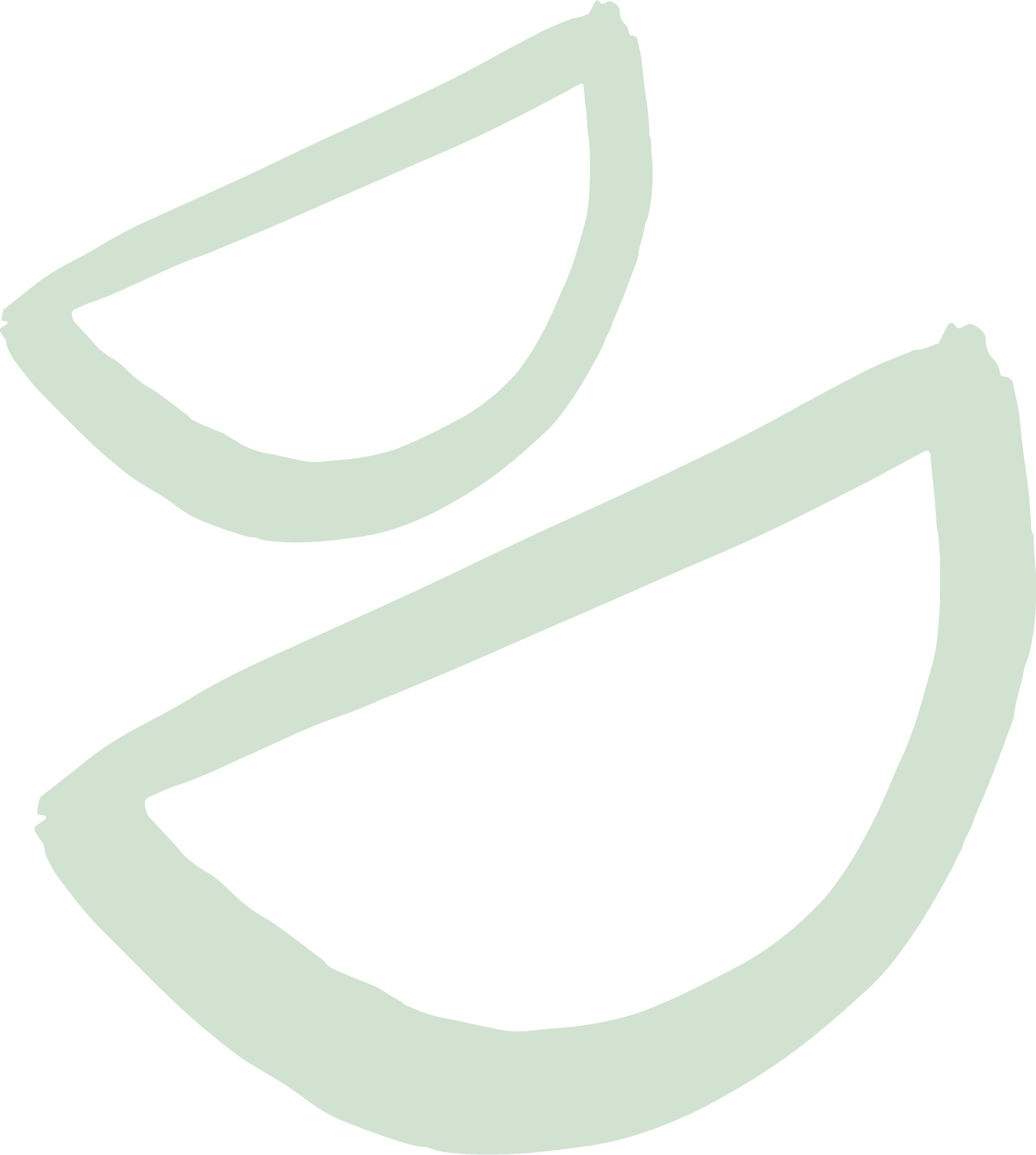 A light green outline drawing of a pair of semi circles stacked.