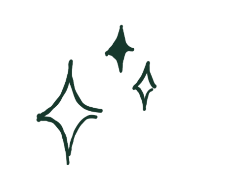 Outline of three star-shaped sparkles in black on a white background.