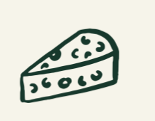 Drawing of a slice of cheese with holes.