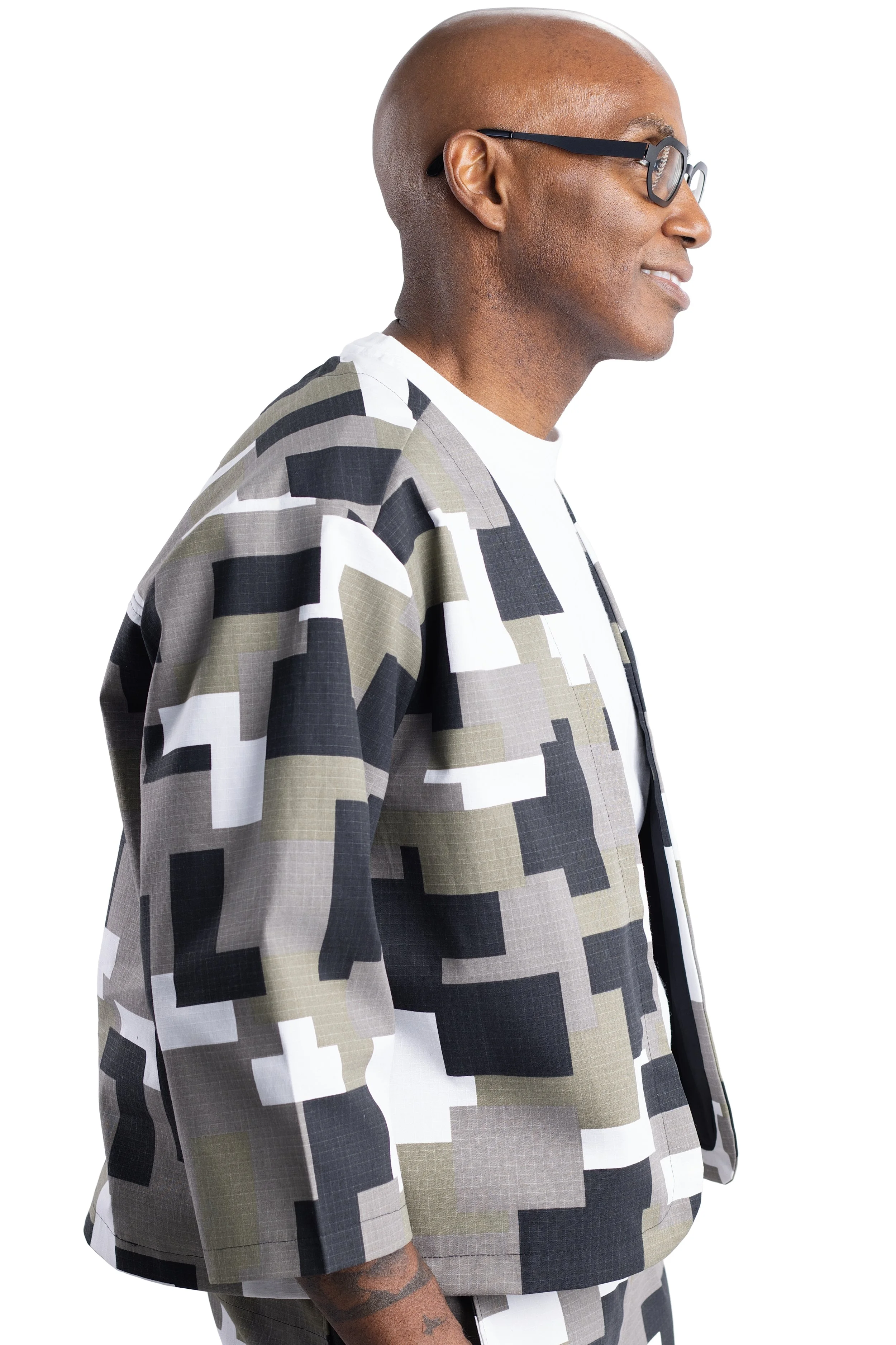 Geometric Black Olive and White Cotton Jacket