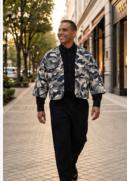 Blue Floral Black Jacket