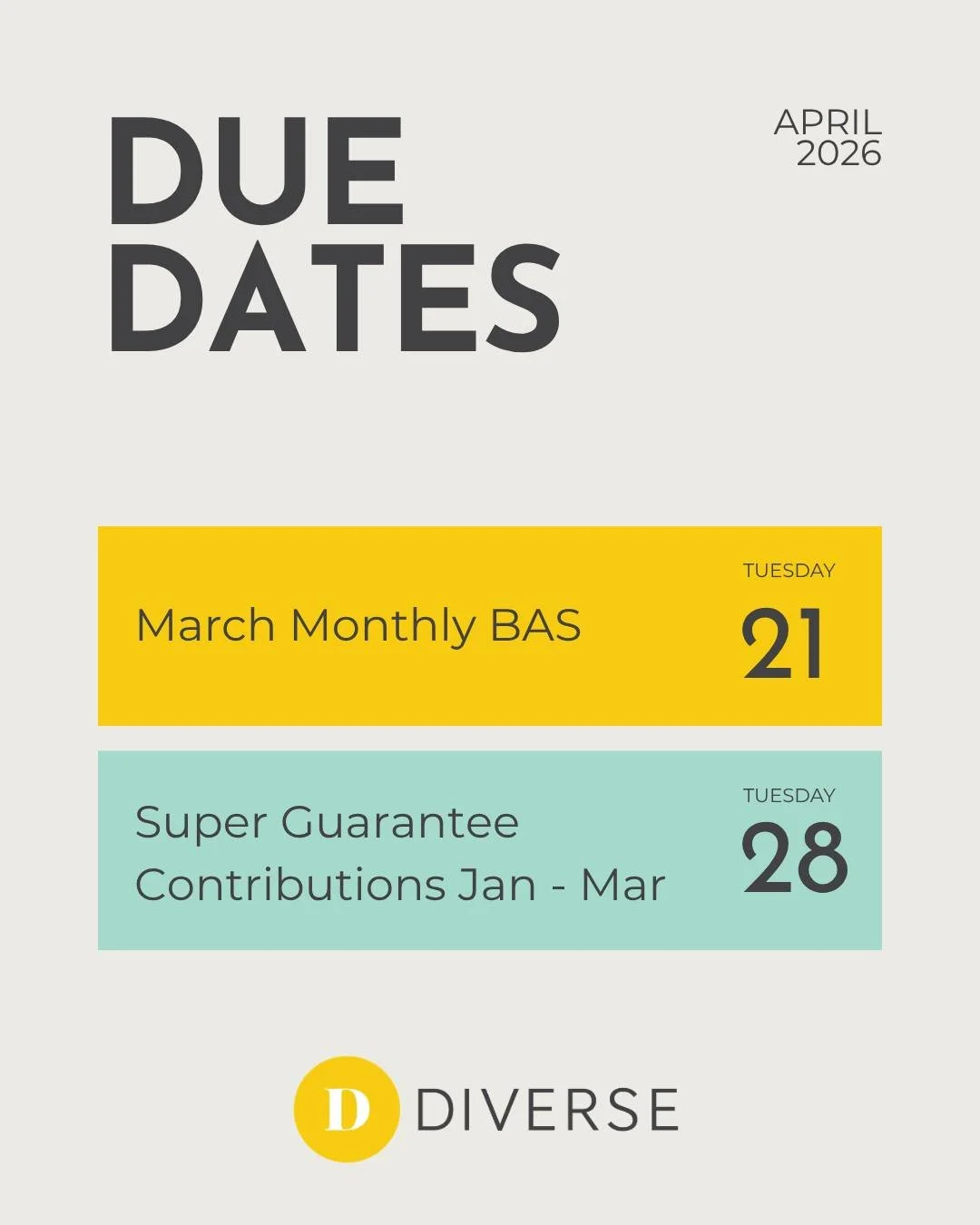 Mark your calendars - here are April's due dates!