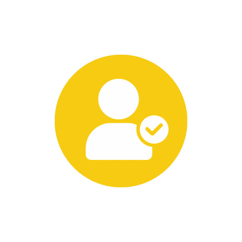 Icon of a person with a checkmark badge, indicating a verified or approved user.