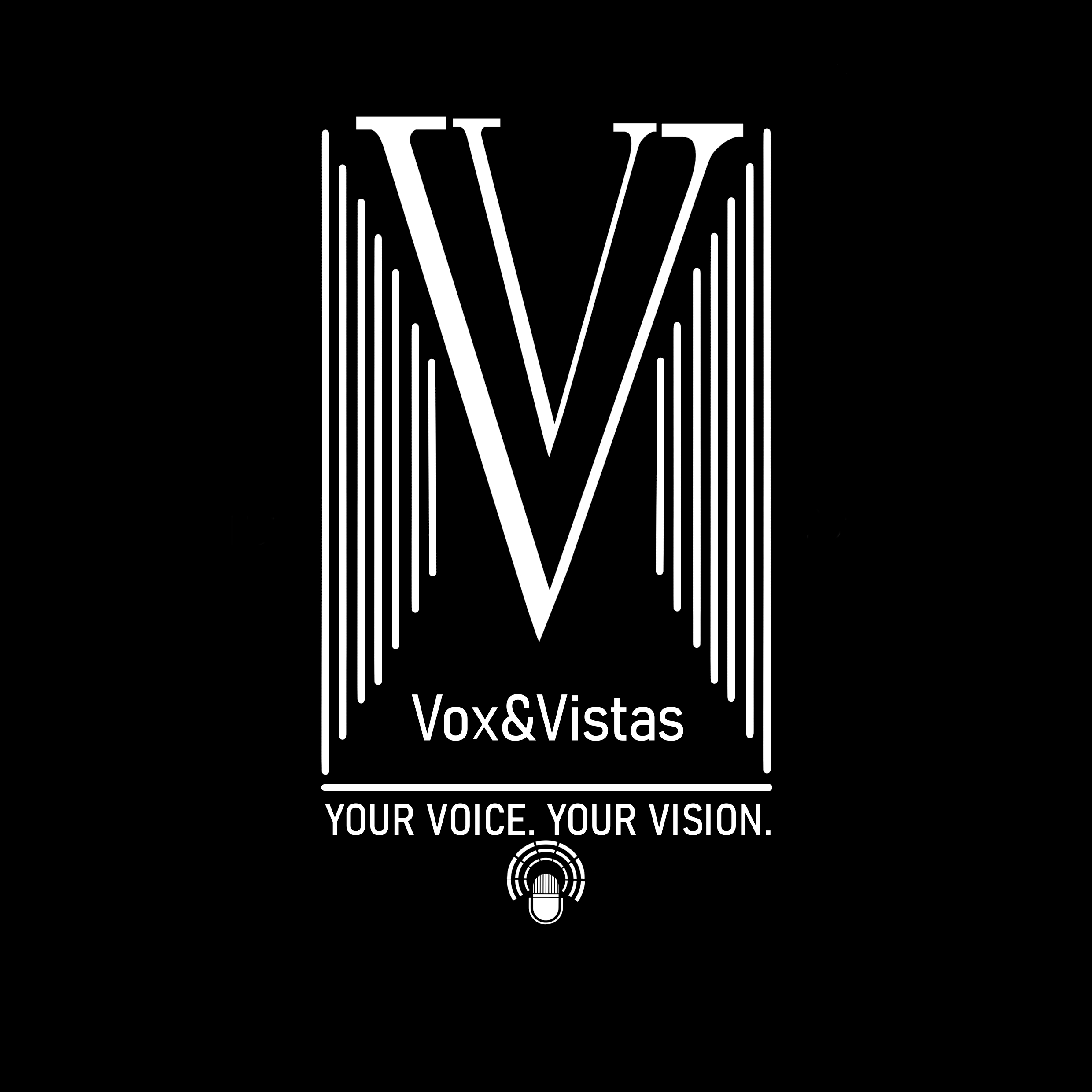 Vox&Vistas business logo, which features the letter V inside another letter V. Below the V's is the text Vox&Vistas, followed by a horizontal line, with the text "Your voice. Your vision." below that.