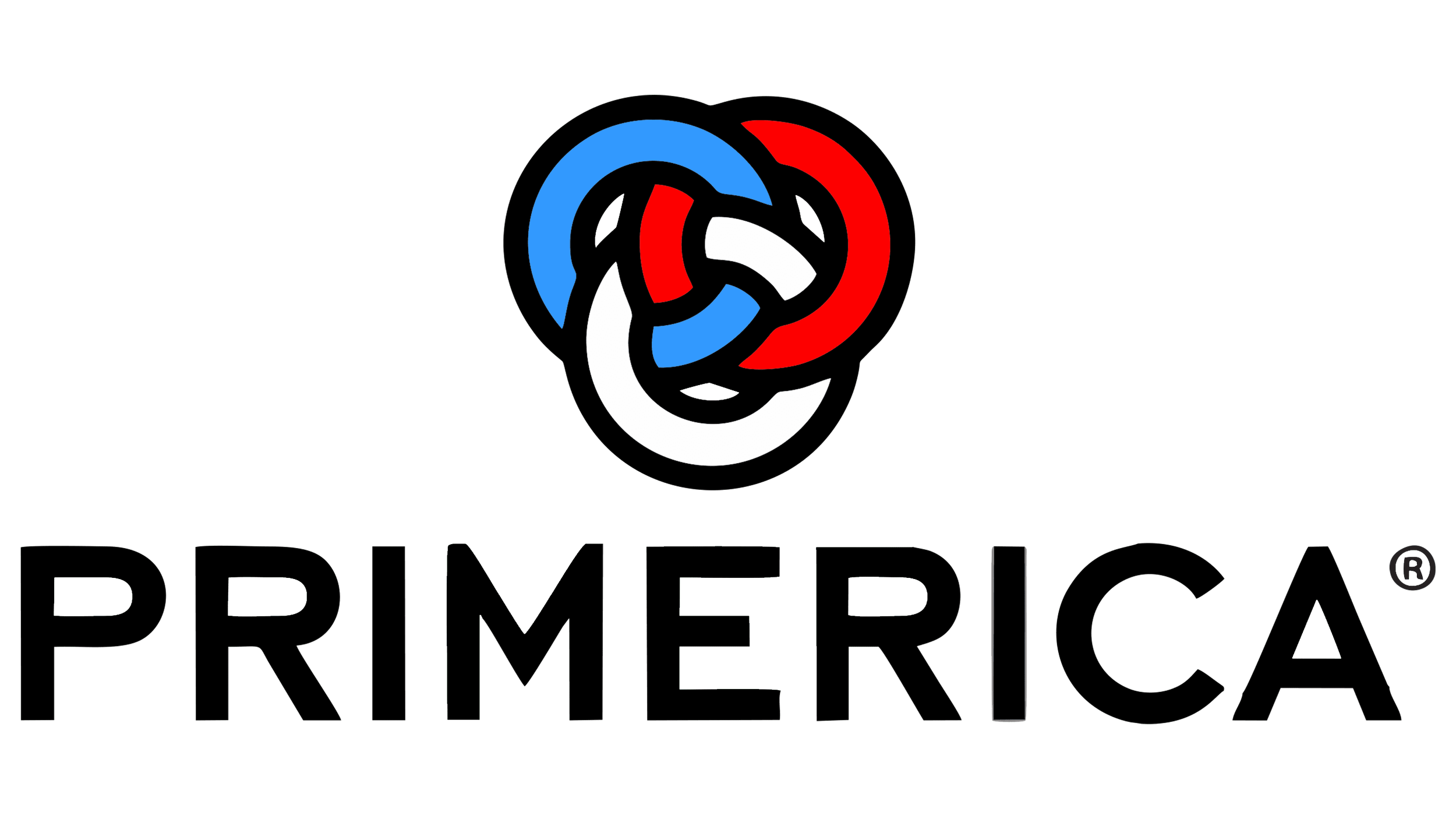 Logo with three interlocking circles in blue, red, and white, above the word 'PRIMERICA' in black capital letters.