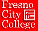 Fresno City College logo with red background and white text