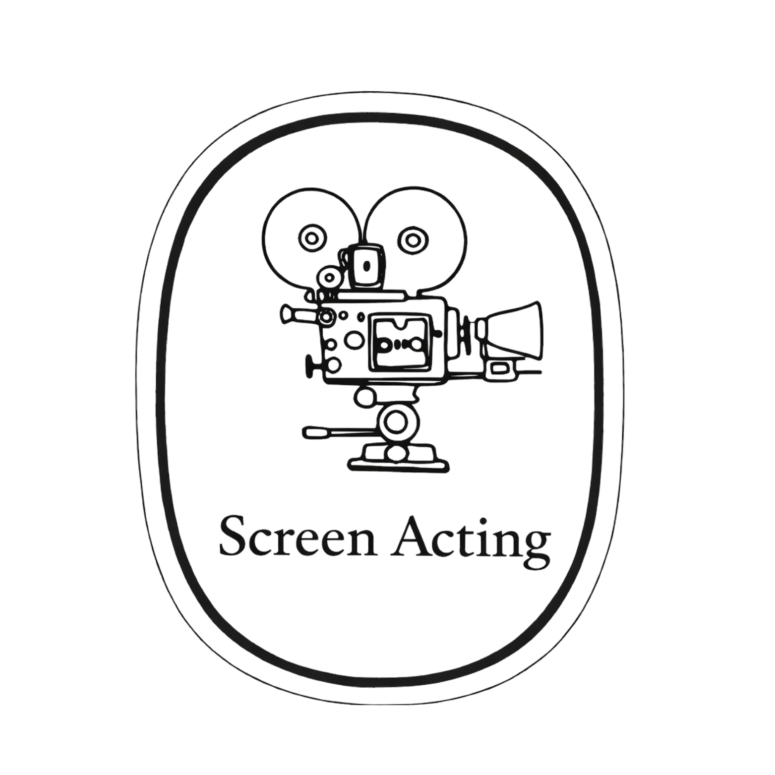 Logo with a film camera illustration and the text 'Screen Acting'.