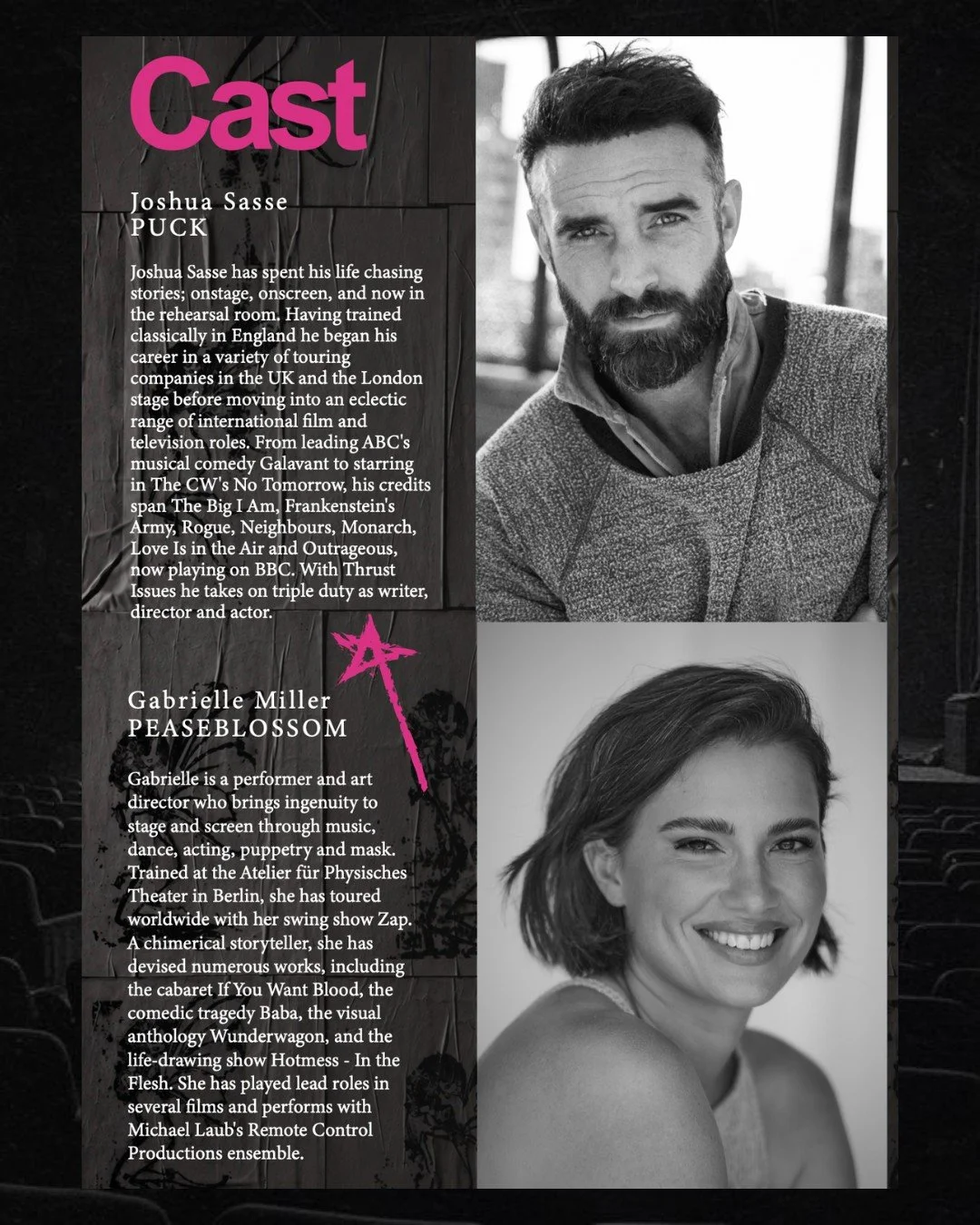 Twelve actors. All of them local. All of them here because they trained for it.

Every performer in Thrust Issues came through the classes; complete a term, and you audition for the company. Nearly half now have professional representation as a conse