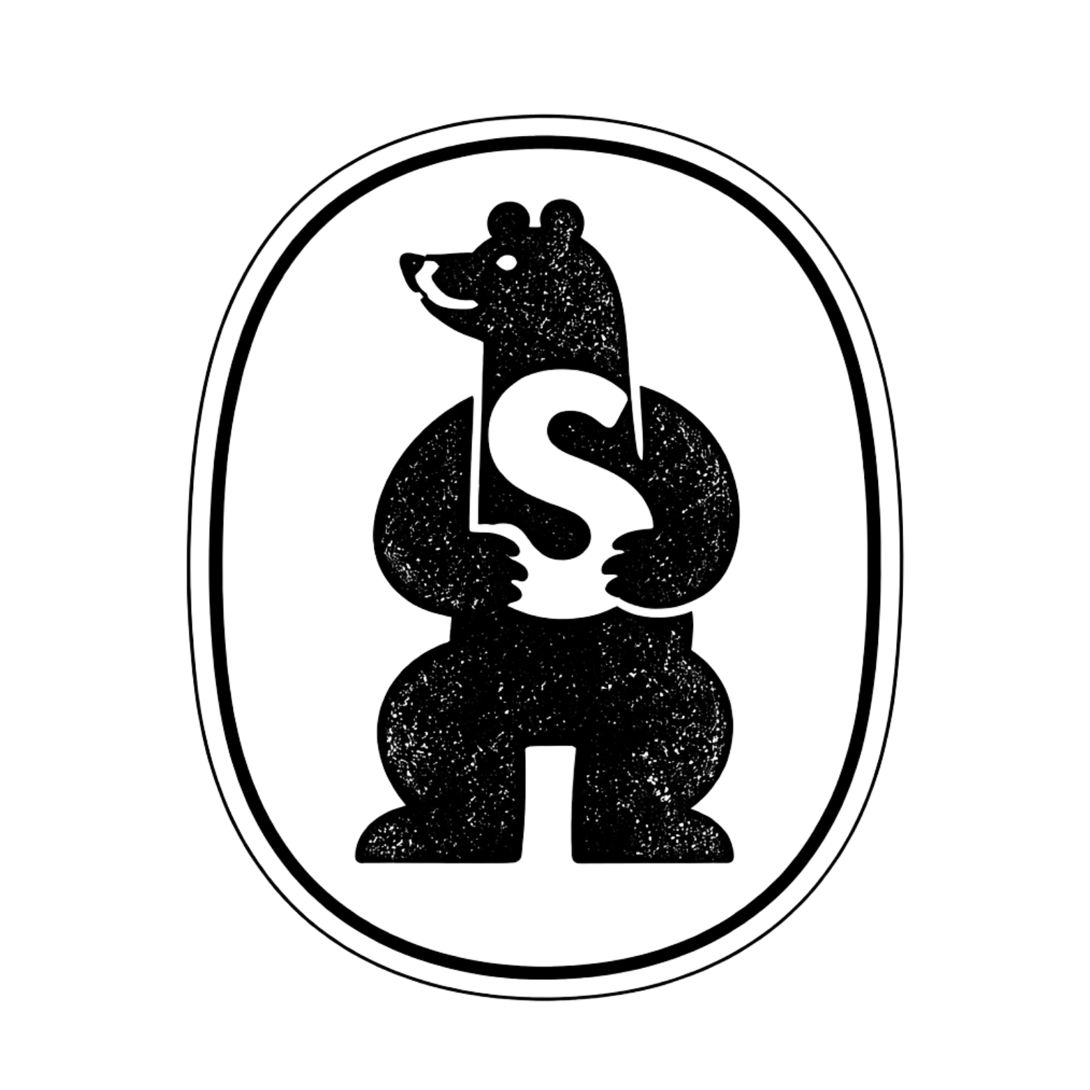 Black logo featuring a stylized bear holding a dollar sign, with an oval border around it.