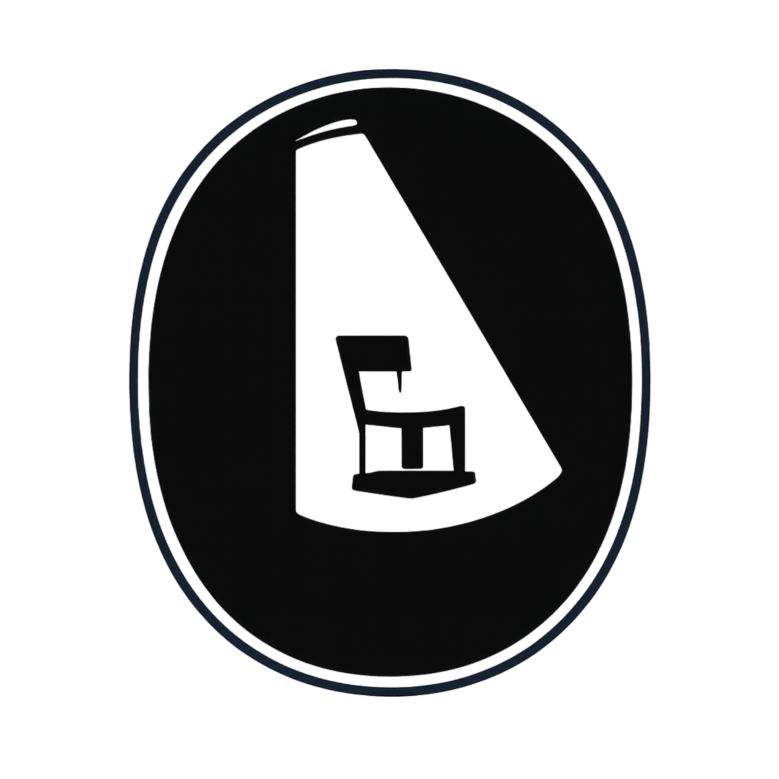 Dark circular logo with a stylized letter 'A' and a chair icon inside.