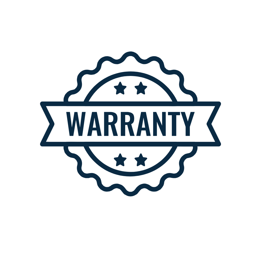 Warranty badge with stars and a scalloped circle background.