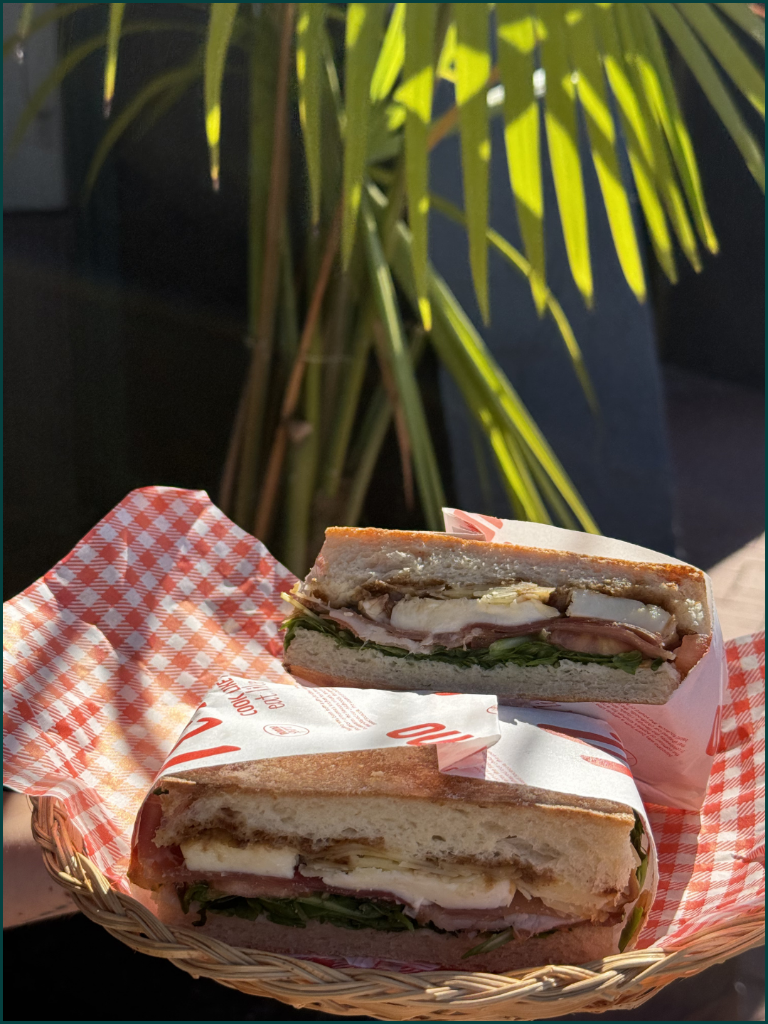 Nipotino cafe panini with la delizia mozzarella, italian prosciutto and spinach