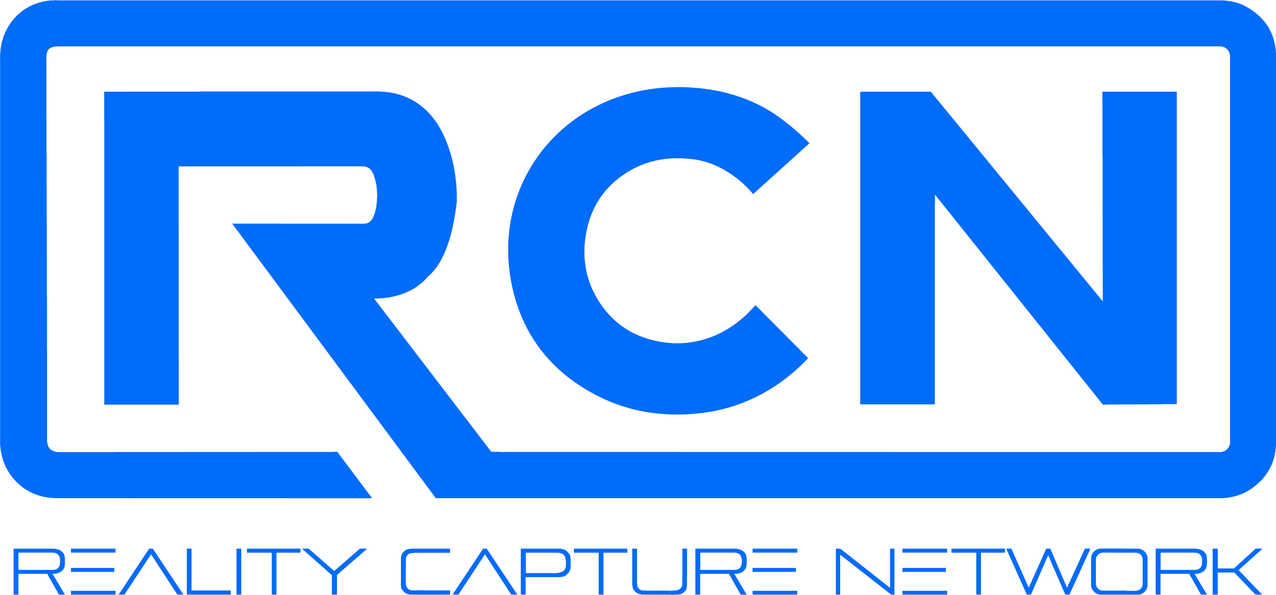 The logo of Reality Capture Network (RCN), with the letters RCN in bold blue text inside a black rectangle outlined in blue, and the full name "Reality Capture Network" written beneath in blue text.