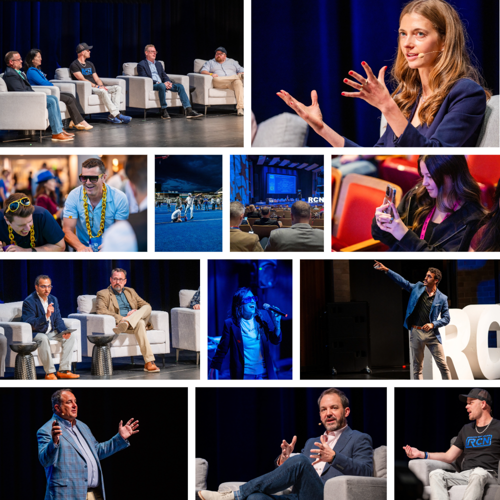 Panels with speakers and audience at a conference, with people on stage, engaging in discussion, and attending the event.