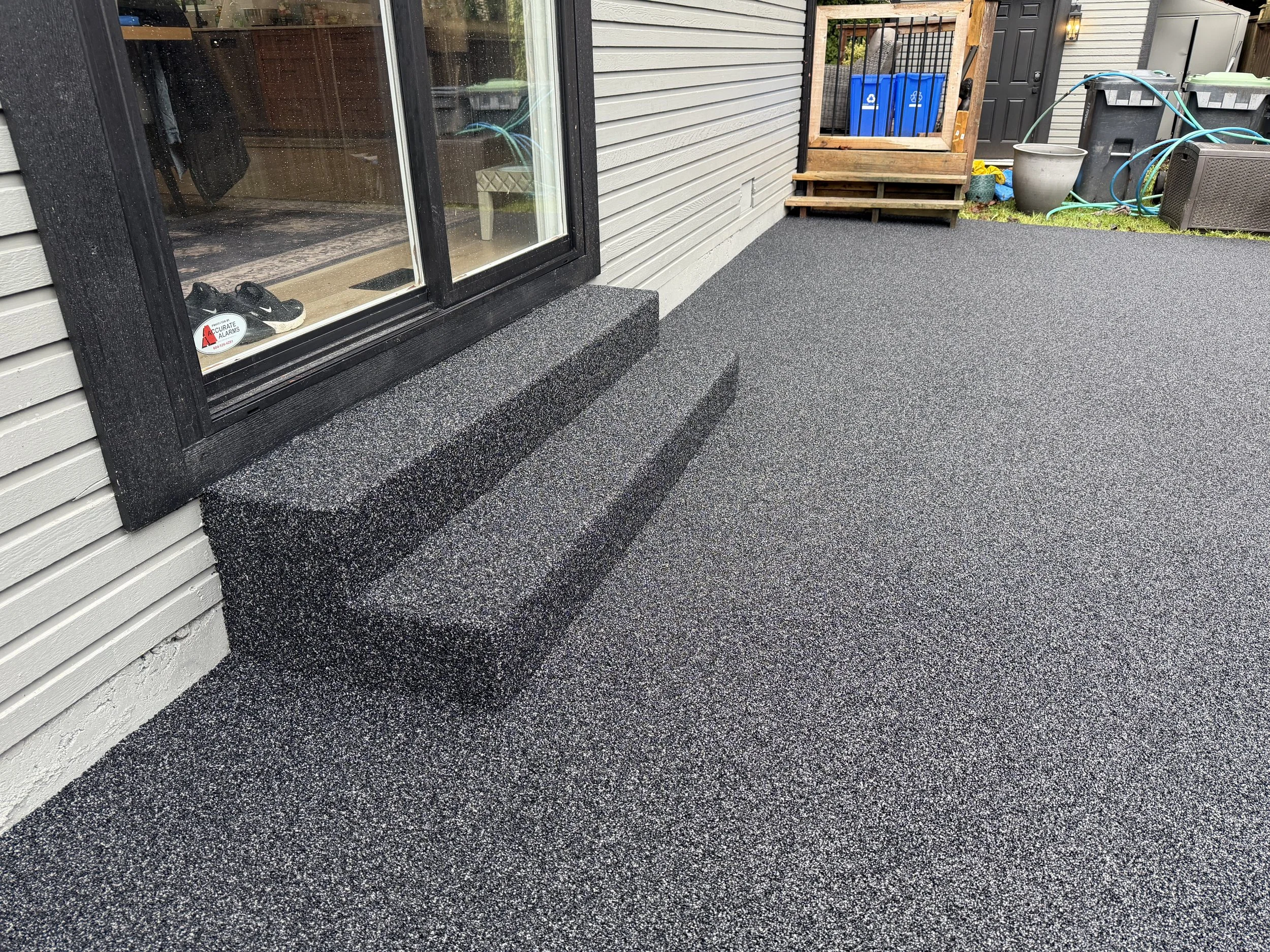 Rubber surfacing on stairs