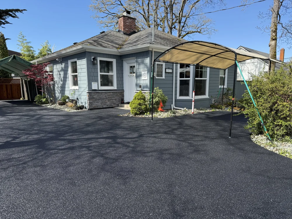 Rubber surfaced outdoor area beside a house