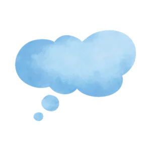 Blue cloud with a small red highlight and two smaller blue circles below it.